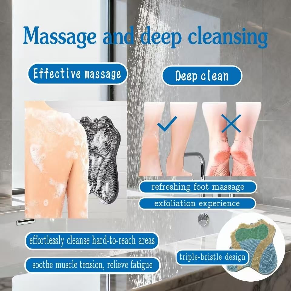 Shower Foot Scrubber Mat with Strong Suction Cups, Dual-Sided Silicone Shower…