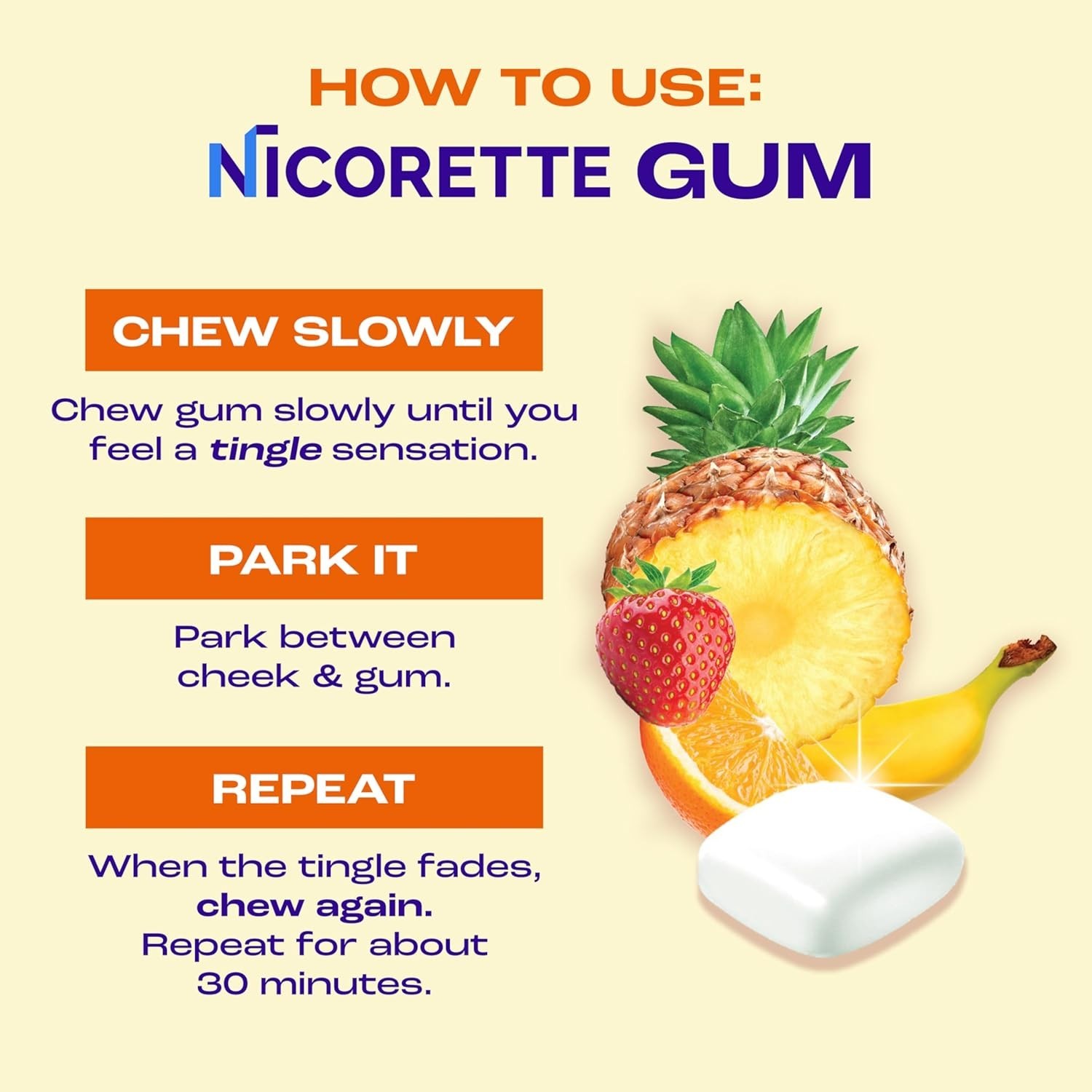 Nicorette Nicotine Gum Stop Smoking Aid 2 mg Fruit Chill Flavor – 200 Count