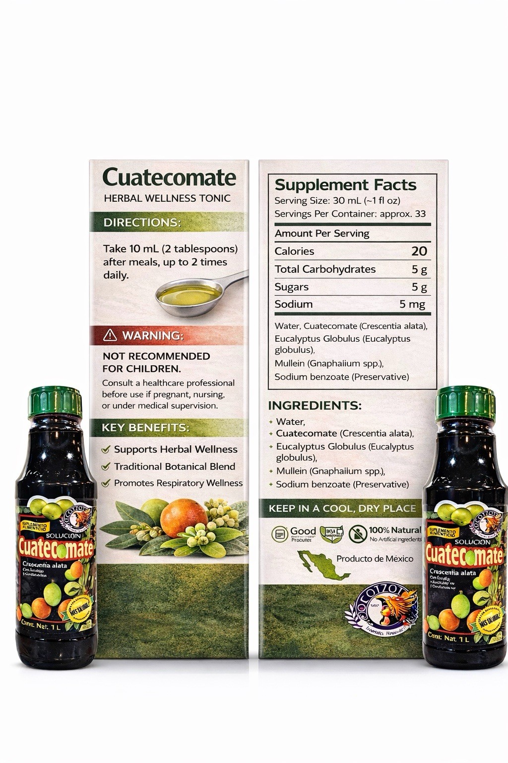 OCOTZOTL~CUATECOMATE, EUCALYPTUS, MULLEIN, RESPIRATORY WELLNESS, TONIC, 1 Liter