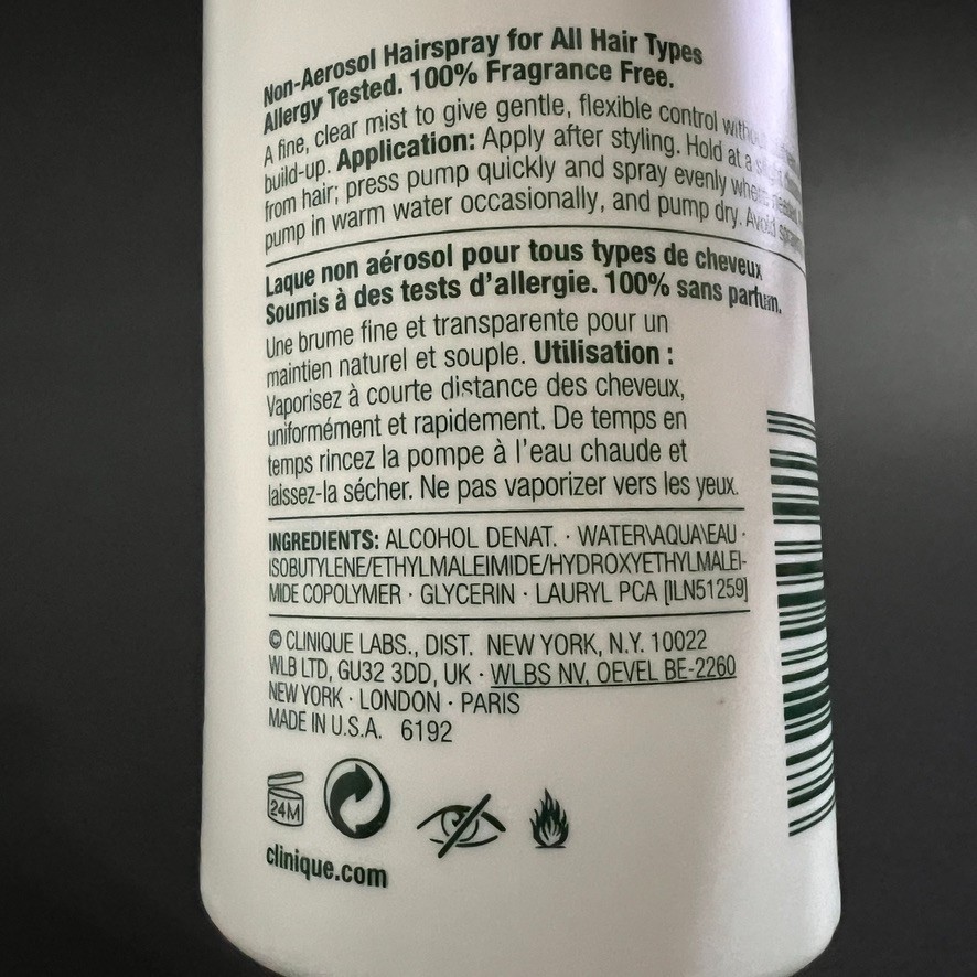 Clinique Hair Care Non Aerosol Hairspray Gentle Hold 8.45 oz Full Regular Size