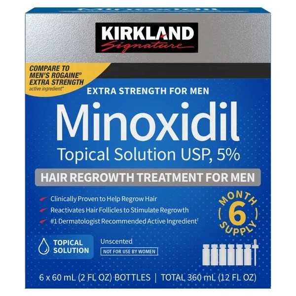 Kirkland Minoxidil 5% Hair Regrowth Solution Extra Strength Men 6 Month Supply