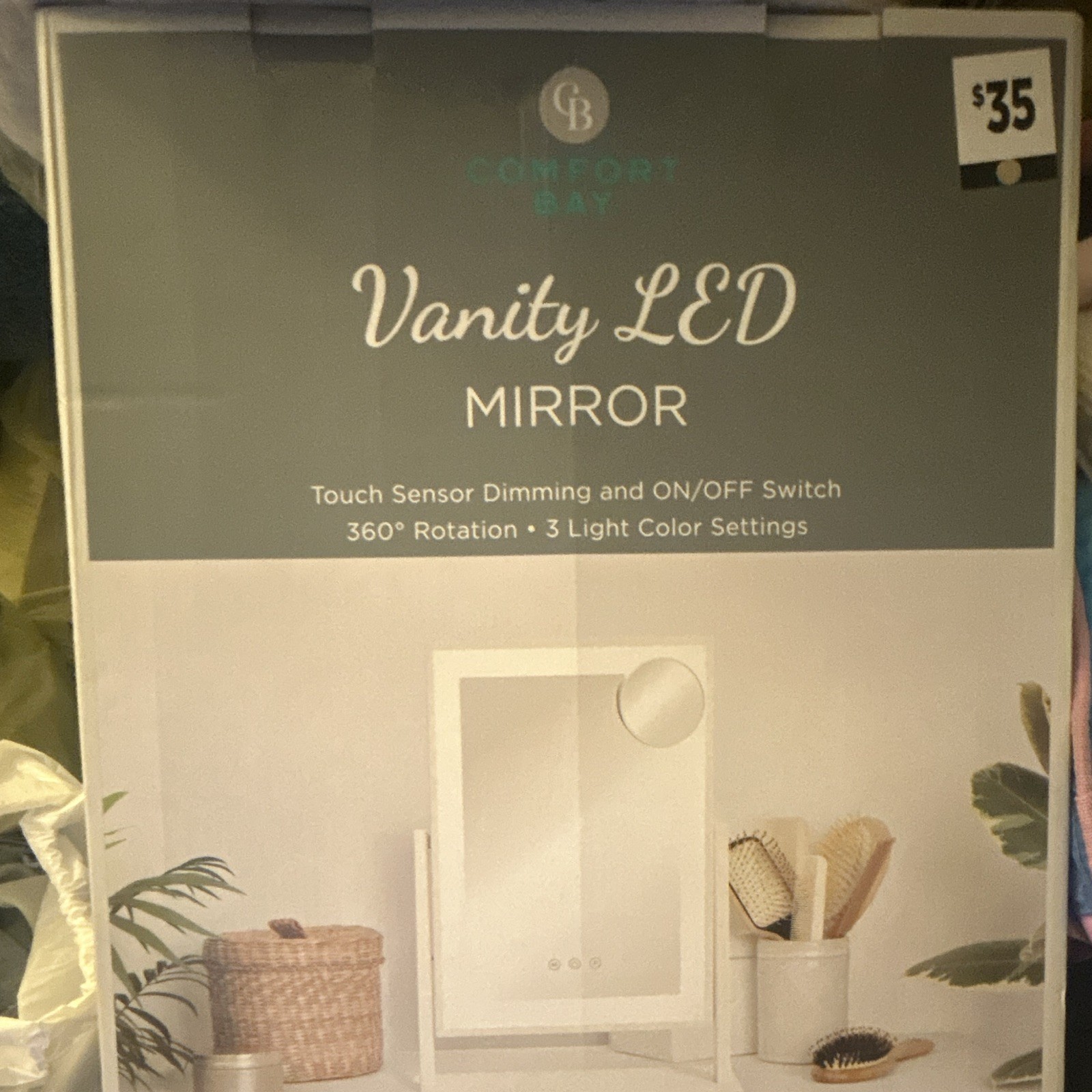 Comfort Bay LED Lighted Vanity Mirror Touch Sensor, White Rectangle Tabletop