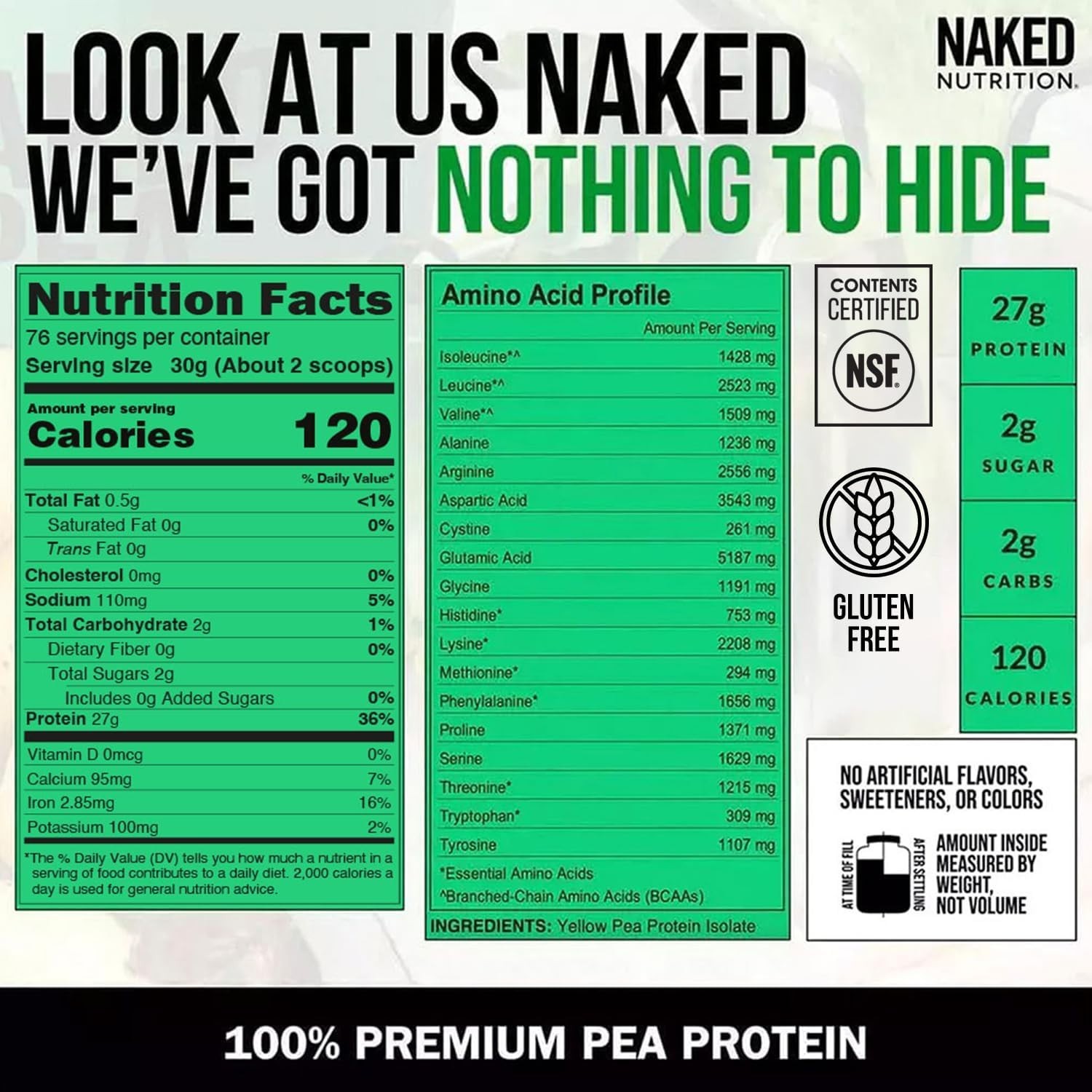 NAKED Pea Protein Powder 5LB Unflavored Vegan NSF Certified 76 Servings