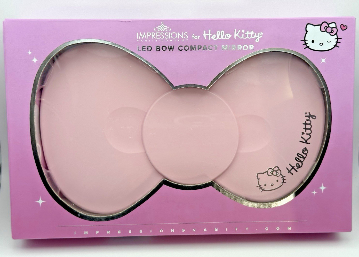 Hello Kitty Handheld LED Mirror- Pink Bow -Rechargeable battery 3 temp Large NIB