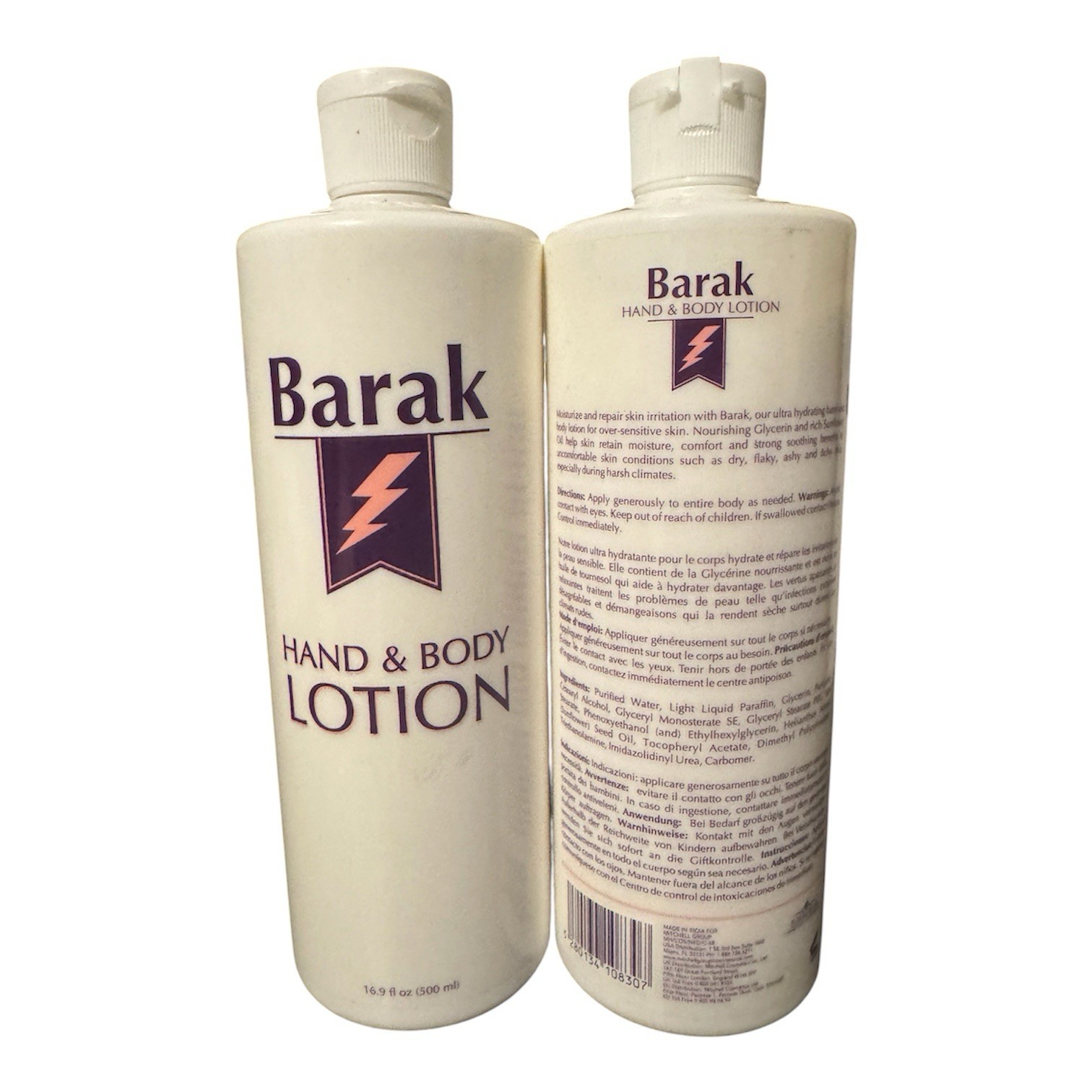 Barak Hydrating Hand & Body Lotion Glycerin Daily Use 16.9 fl oz 2 Bottles