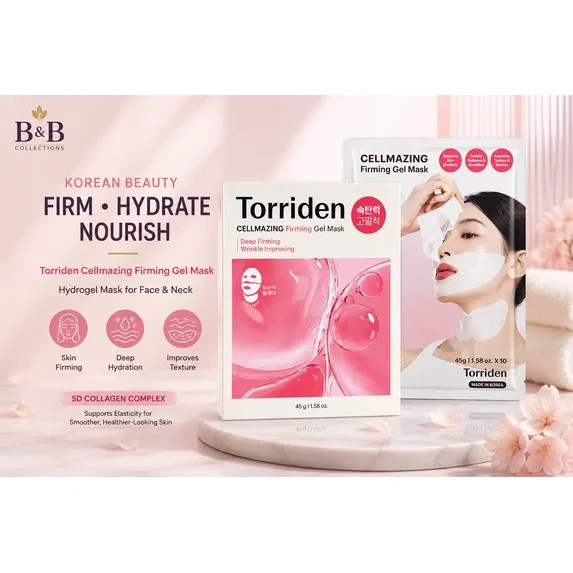 Torriden Cellmazing Gel Mask – 5D Collagen Hydrogel, Firms Face & Neck, 10 Ct