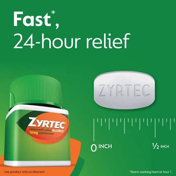 Zyrtec 24-Hour Allergy Relief Tablets 10mg Cetirizine 60 Count Pack of 3 (180ct)