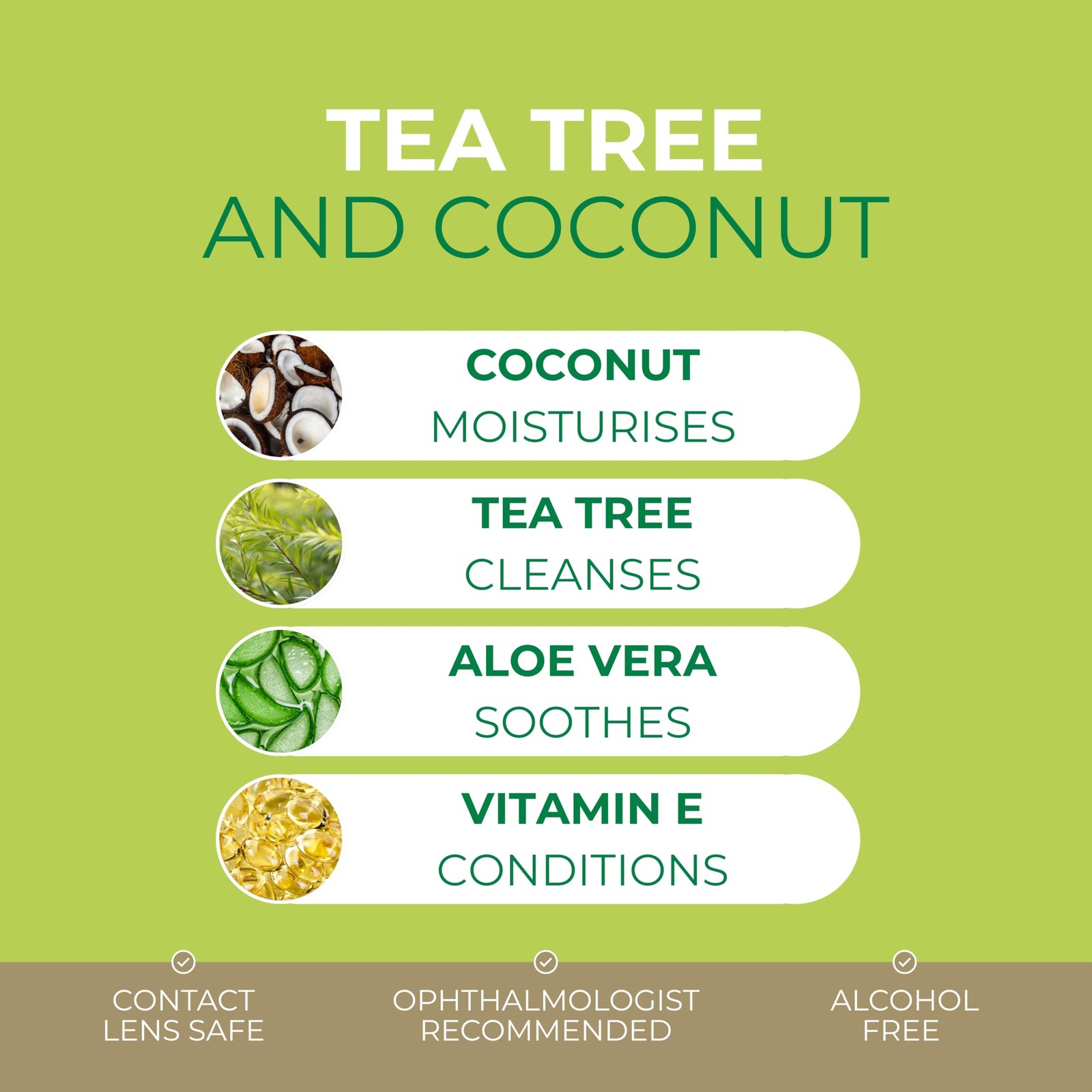 NOVEHA 180PCs Tea Tree & Coconut Oil Eyelid & 60 Count (Pack of 3), 3 Pack