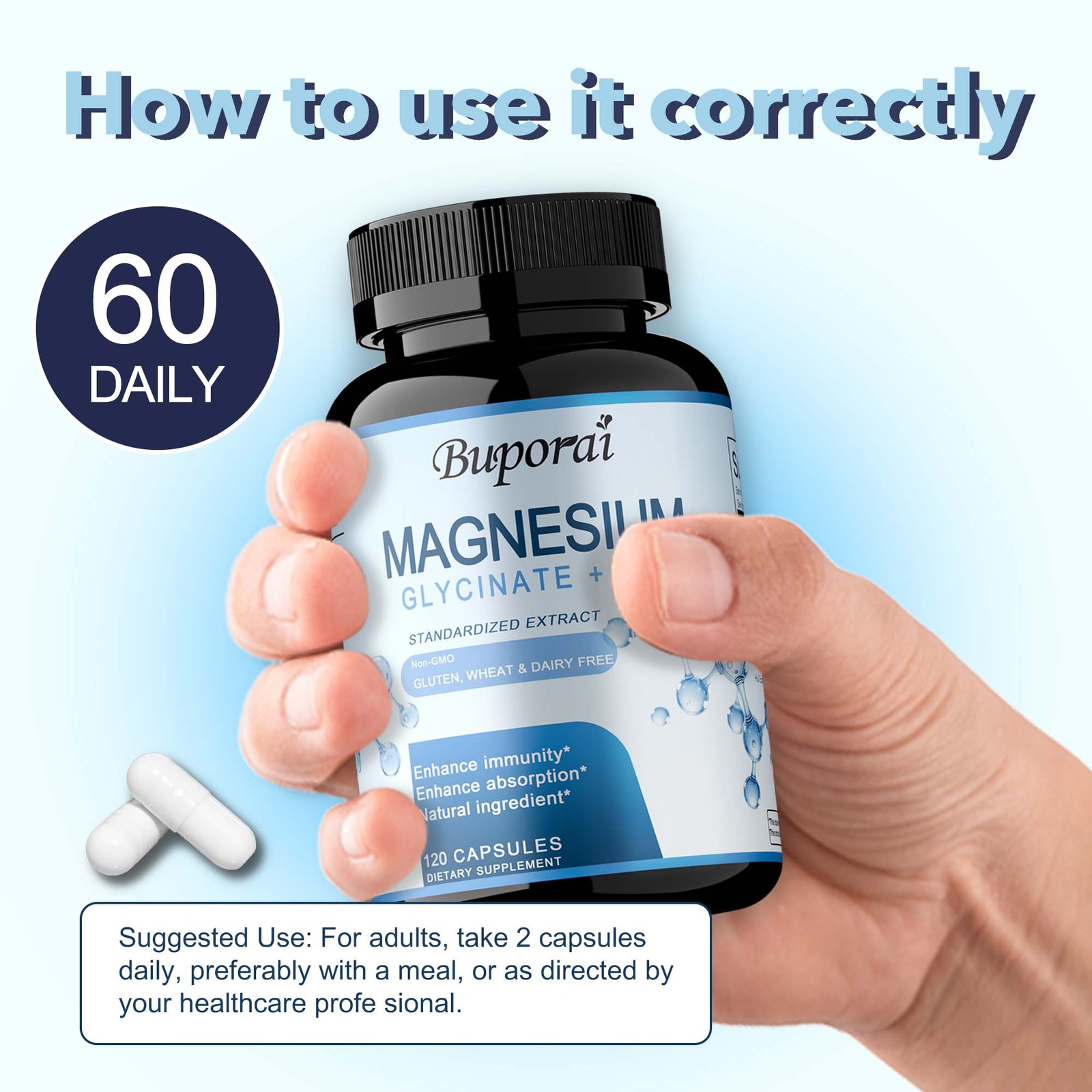 Magnesium Glycinate&Zinc 120pcs-Muscle Relaxation,Supports Bone and Heart Health