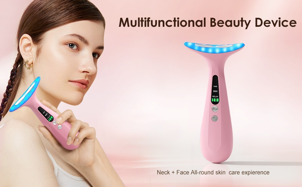 Facial & Neck Massager for Face/Neck/Eye -Skin Lifting Tool, AZMAVO-LZ003 – Pink