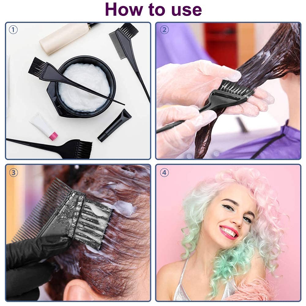 Hair Dye Color Brush and Bowl Set, 4Pcs Brushes Tool Mixing Black
