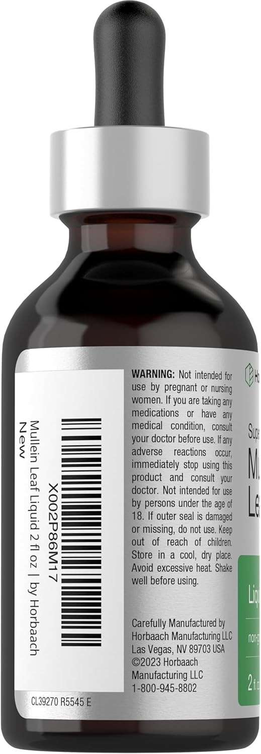 Mullein Leaf Liquid Extract | 2 fl oz | Alcohol Free, Vegetarian | by Horbaach