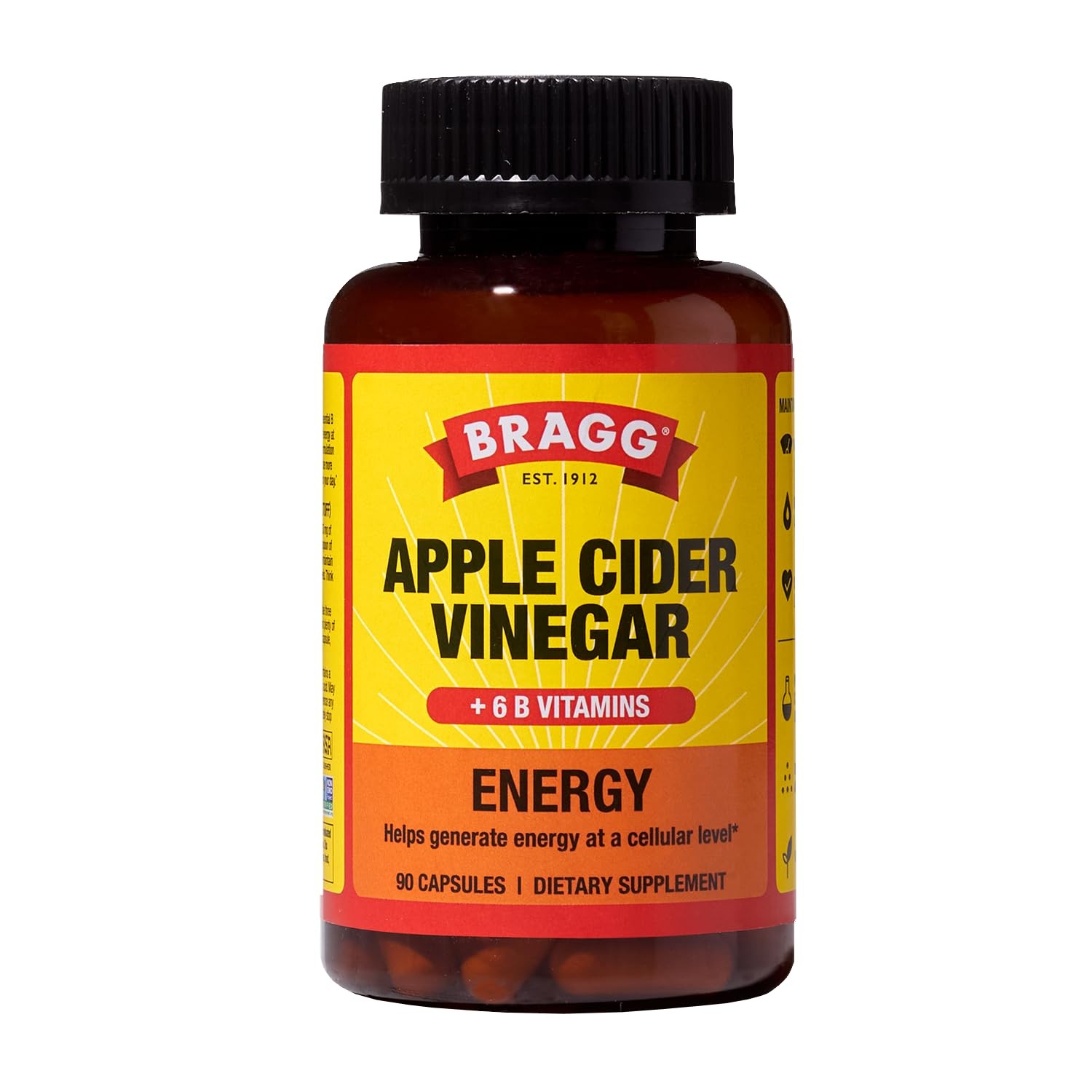 Bragg Energy Apple Cider Vinegar Capsules B-12 Vitamins – 90 Capsules – Weight