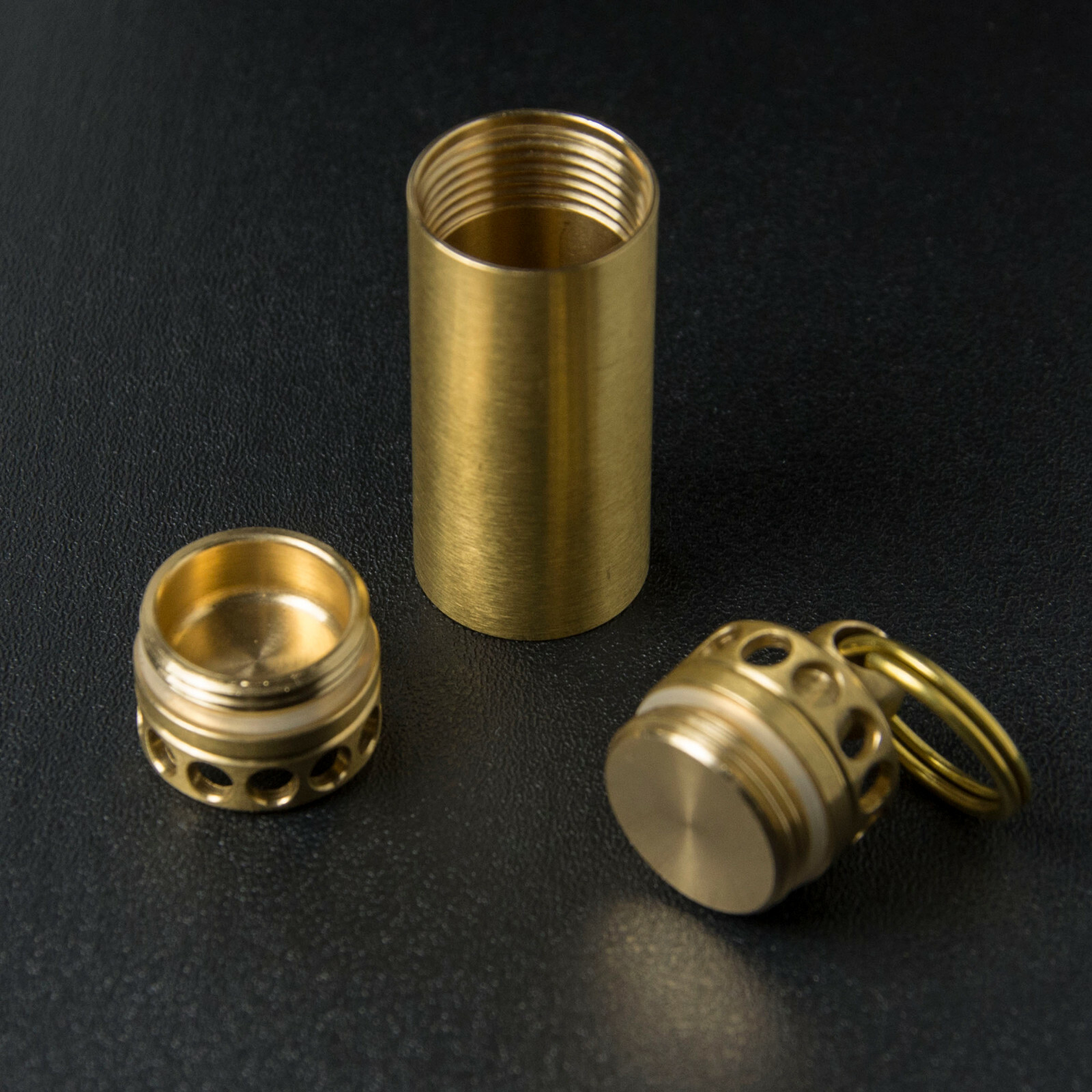 Mini Waterproof Brass Canister Pill Capsule Bottle EDC Keychain