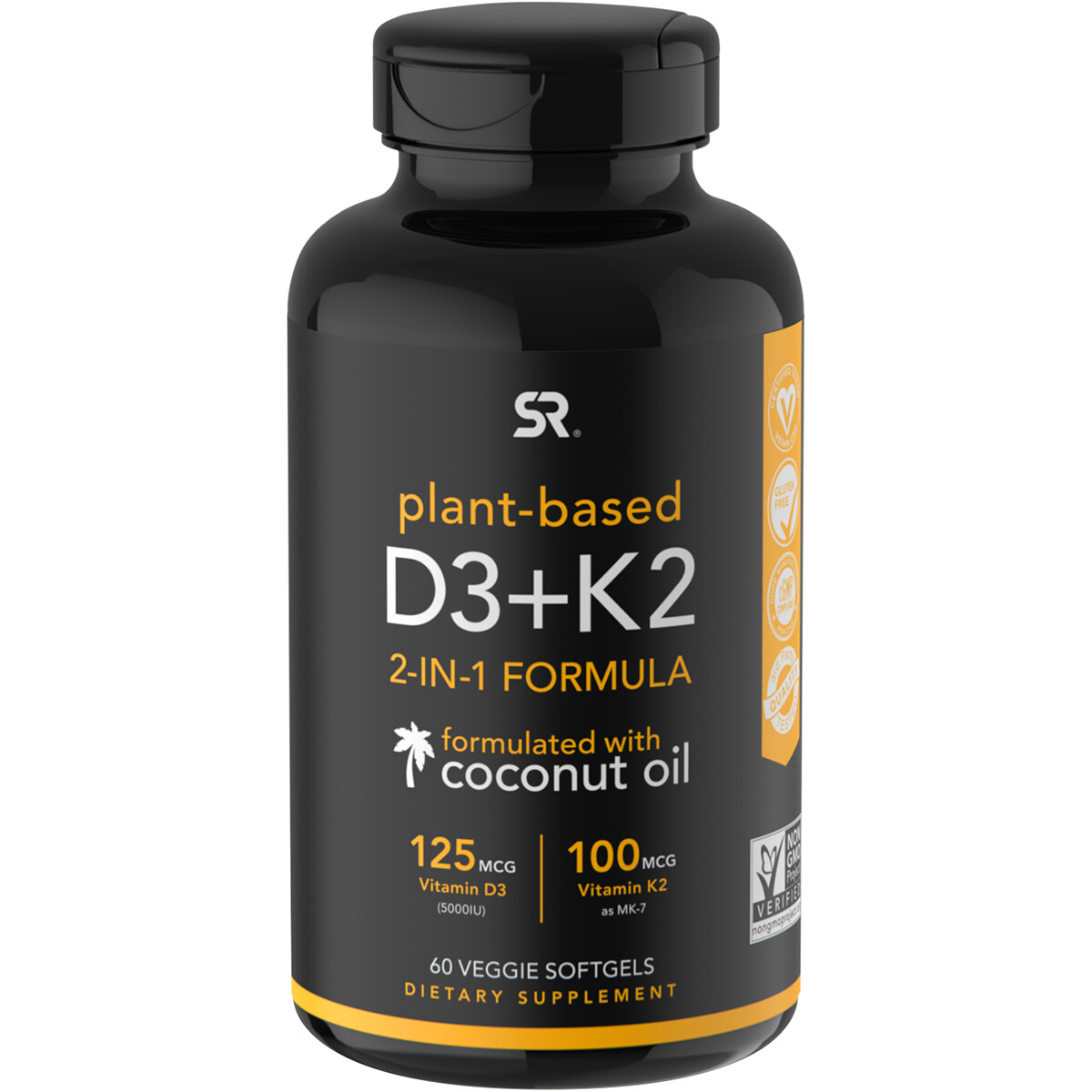 Sports Research Vegan Vitamin K2 + D3 Dietary Supplement – 60 Softgels