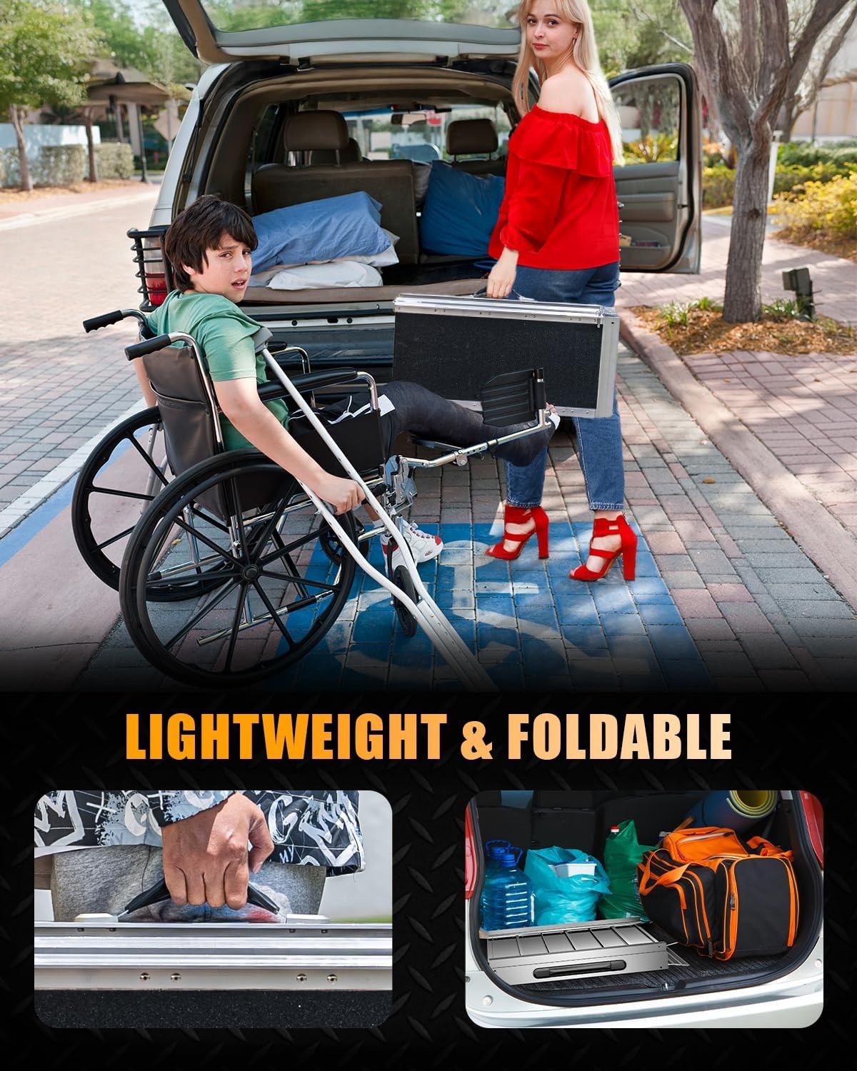 2/3/4/5/6/7/8/10/12FT Home Wheelchair Ramp Non-Skid Folding Aluminum Ramps Steps