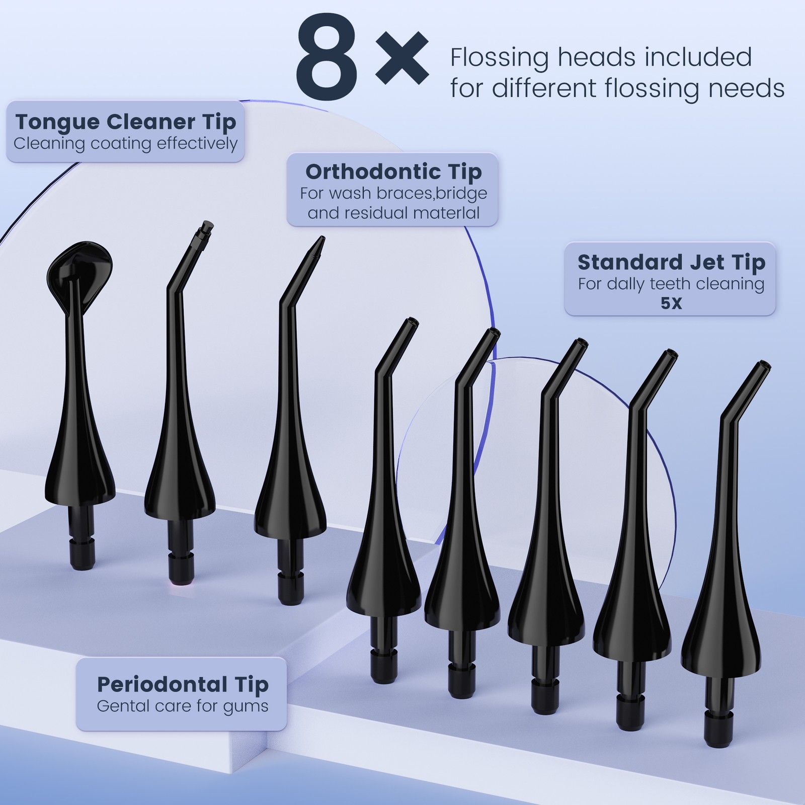 SEJOY 8 Jet Tips Water Flosser Dental for Teeth Cordless Oral Irrigator Cleaner