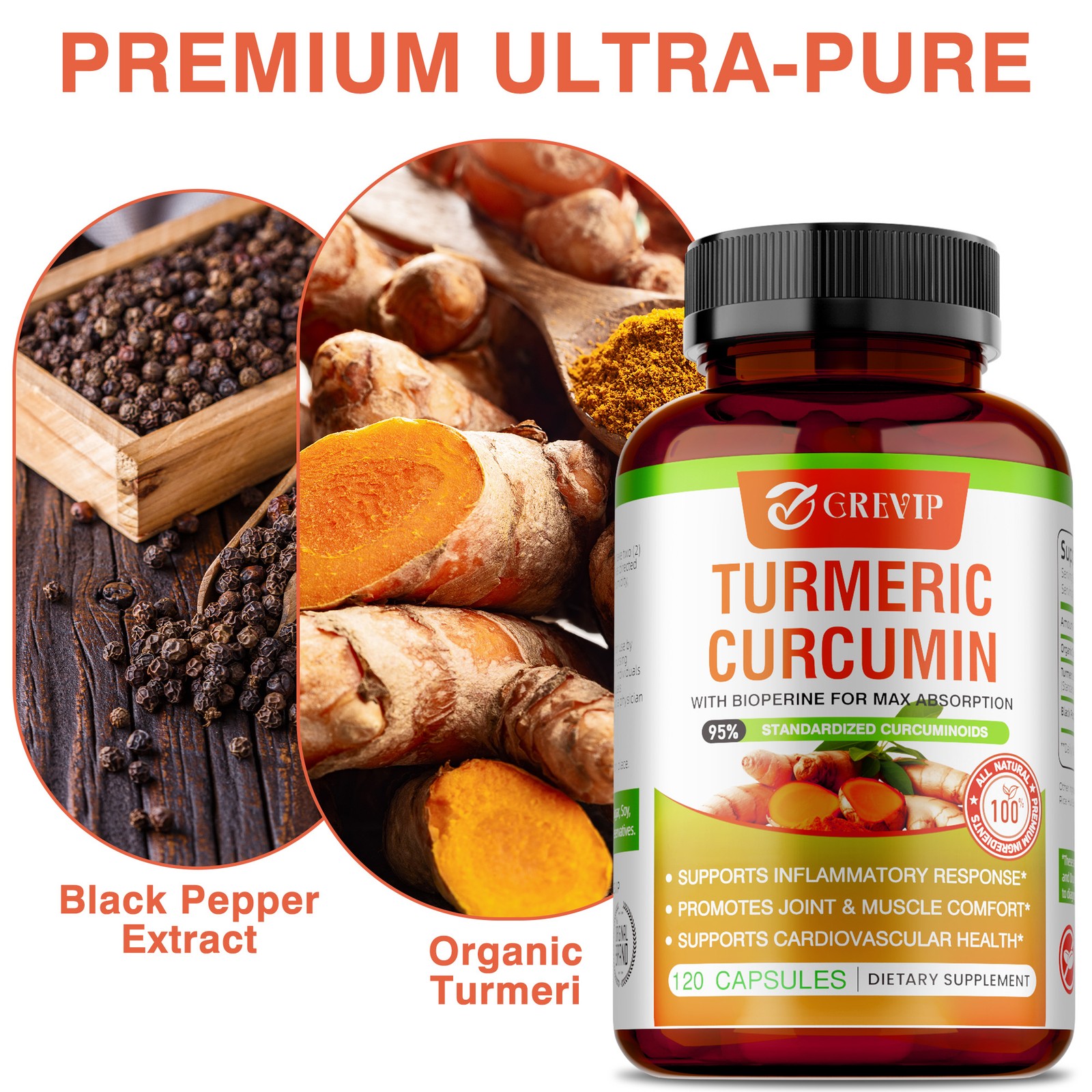 Turmeric Curcumin Supplement 240pcs – Improves Digestion and Absorption, Non-GMO