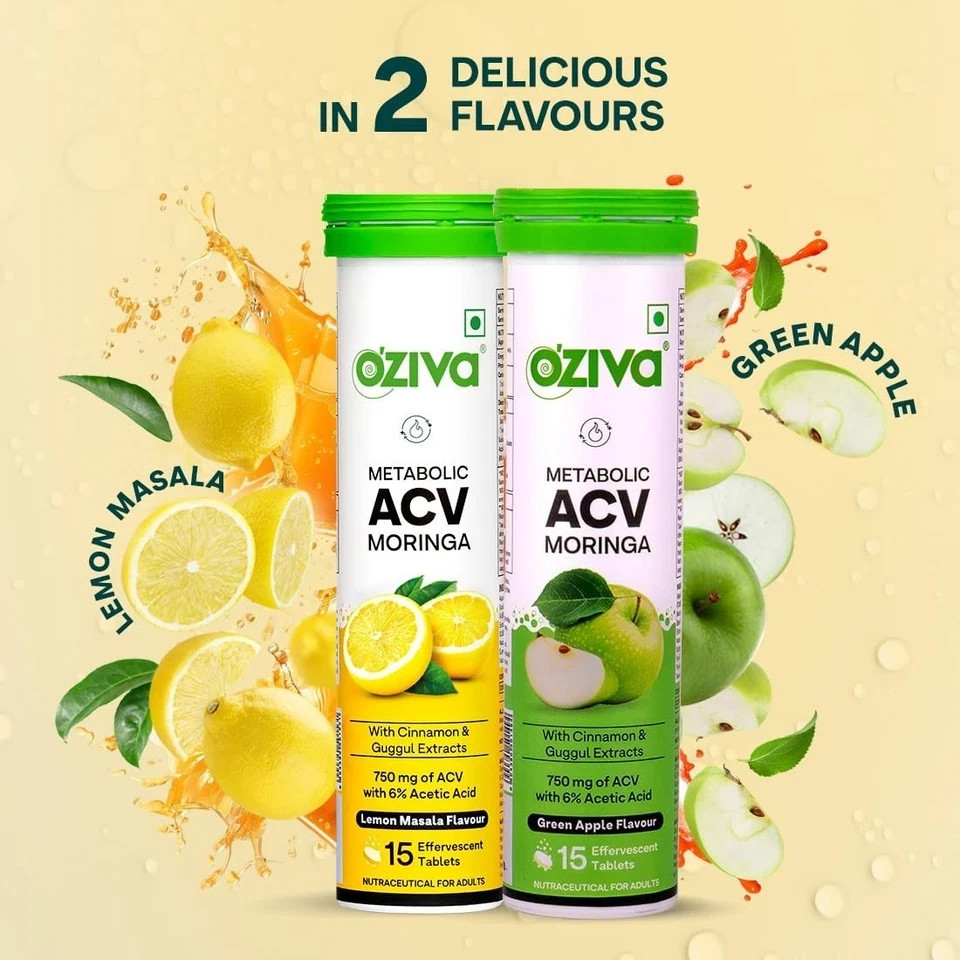 OZiva ACV Moringa Control Cravings Apple Cider Vinegar Cinnamon Guggul Pack of 8