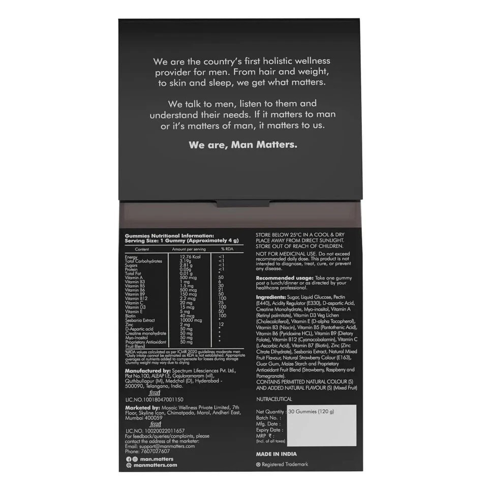 Man Matters Beard Gummies for Men 30 Days Pack Thicken Beard Stimulates Follicle