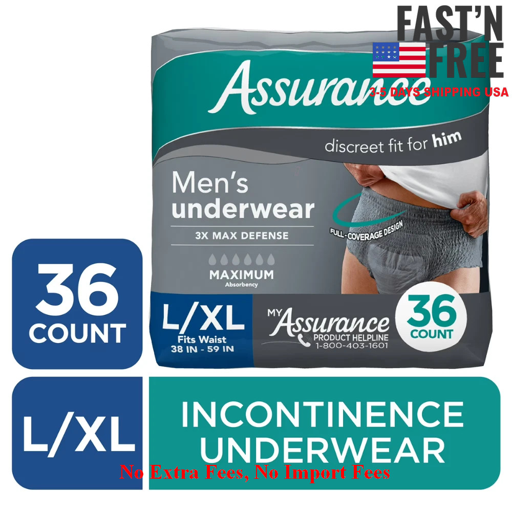 2 Pack Assurance Men’s Incontinence Underwear, L/XL, Maximum, 36 Ct, (72 Total)
