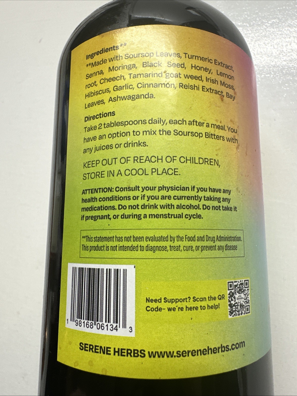 Serene Herb Exotic Soursop Bitters Liquid Gut Health Detox Lasting Vitality 16oz