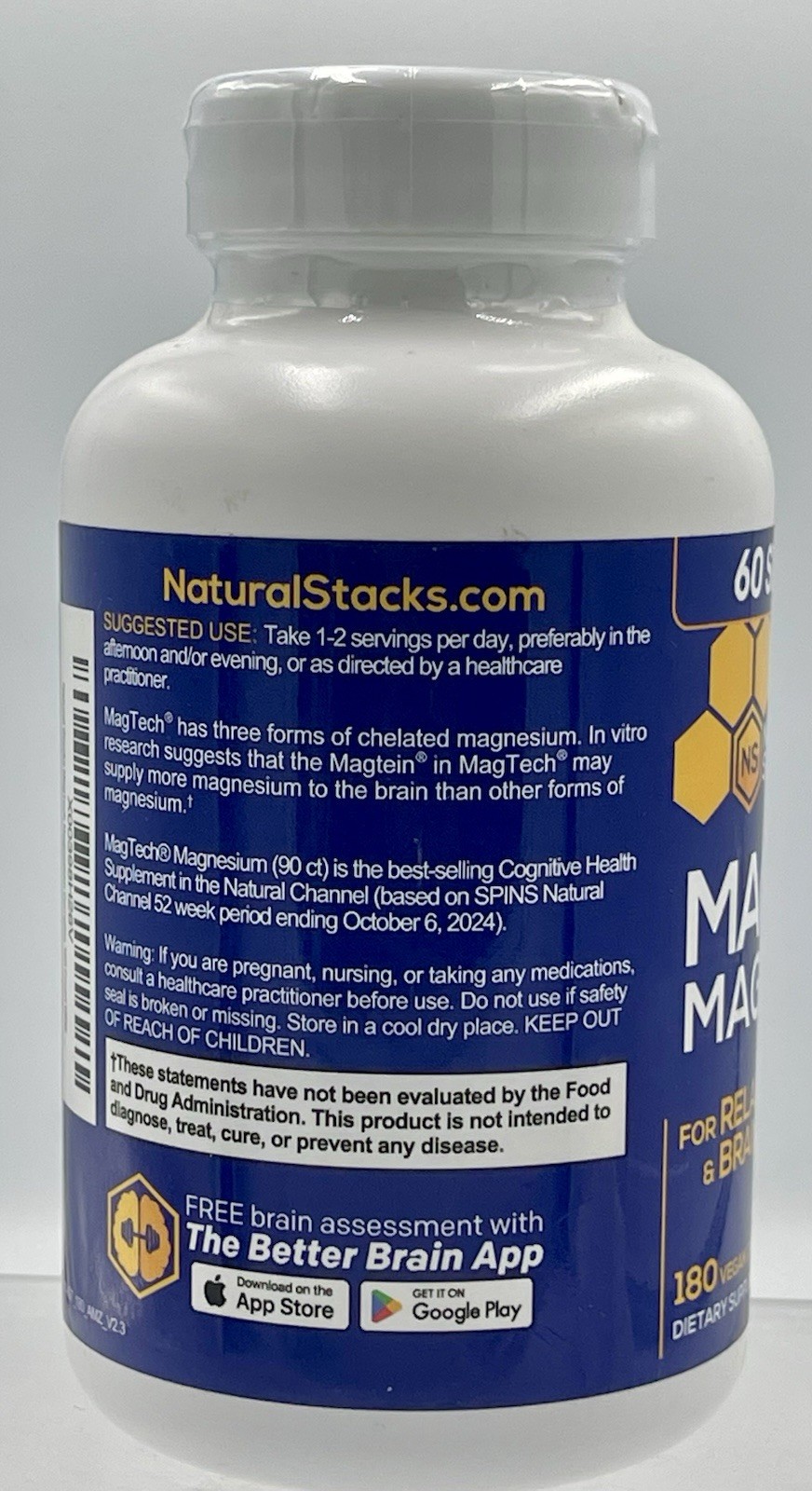 Natural Stacks Magtech Magnesium – 180 Vegan Capsules – Expires 11/2028