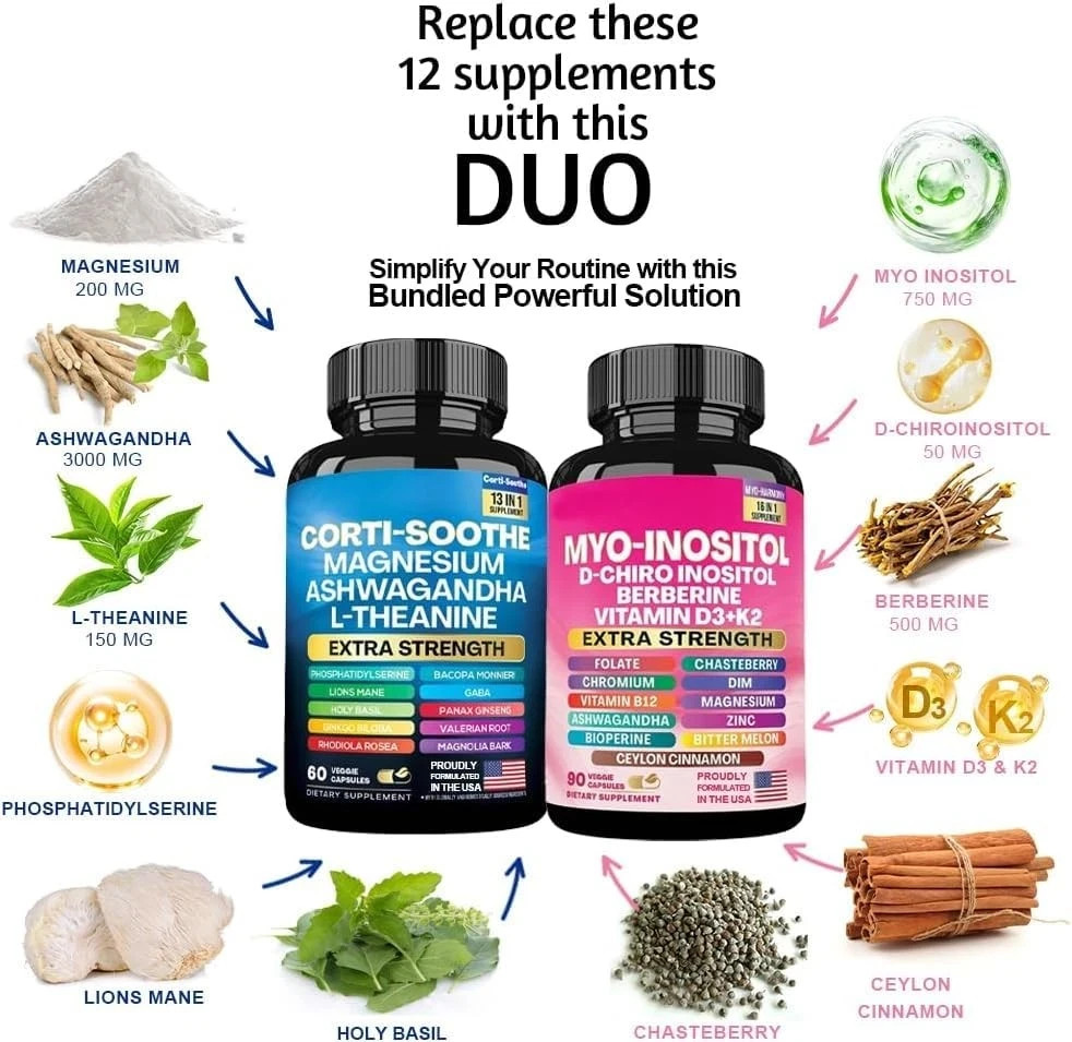 Corti-soothe 13 in 1 and Myo-inositol 16 in 1 Supplement 150 capsules