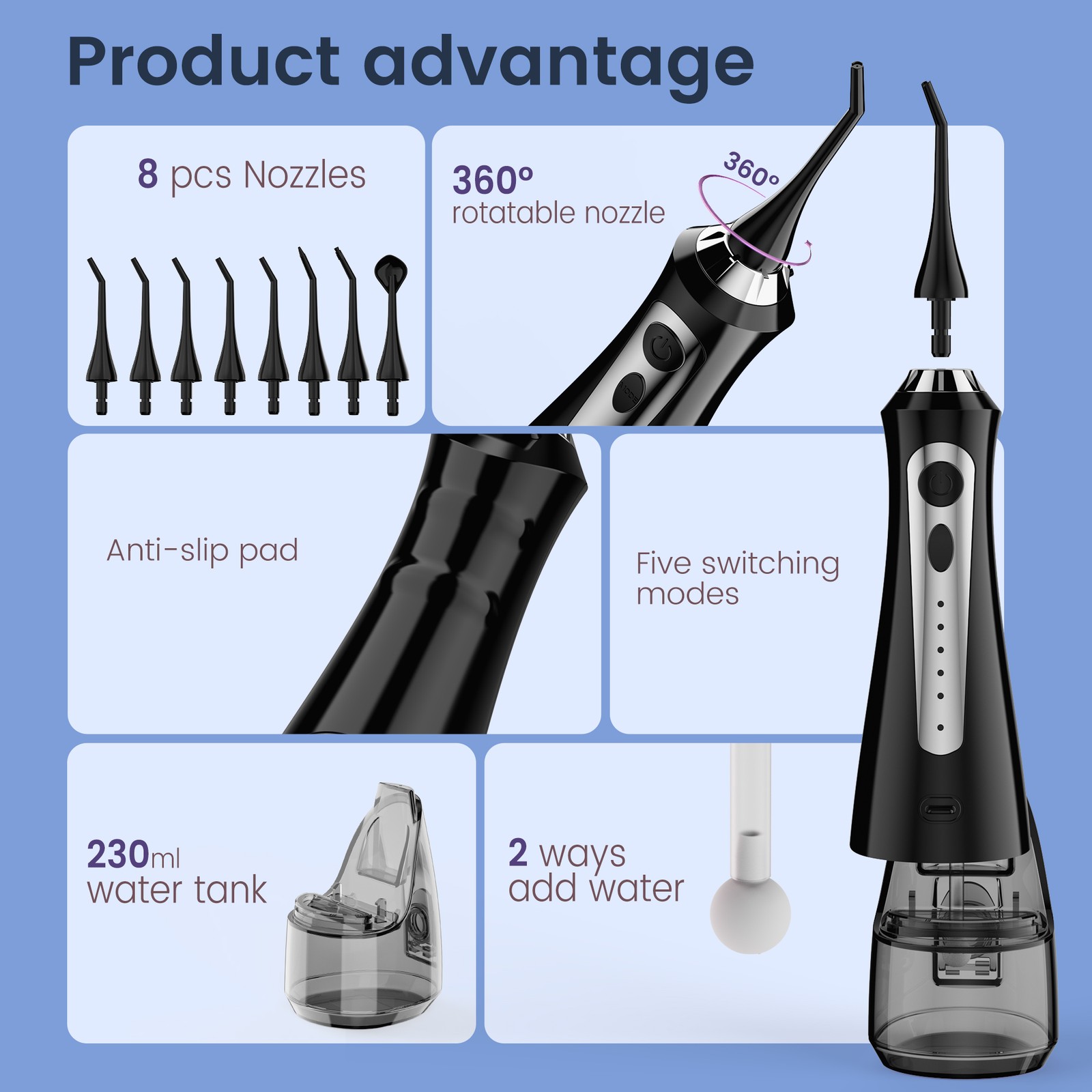 SEJOY 8 Jet Tips Water Flosser Dental for Teeth Cordless Oral Irrigator Cleaner