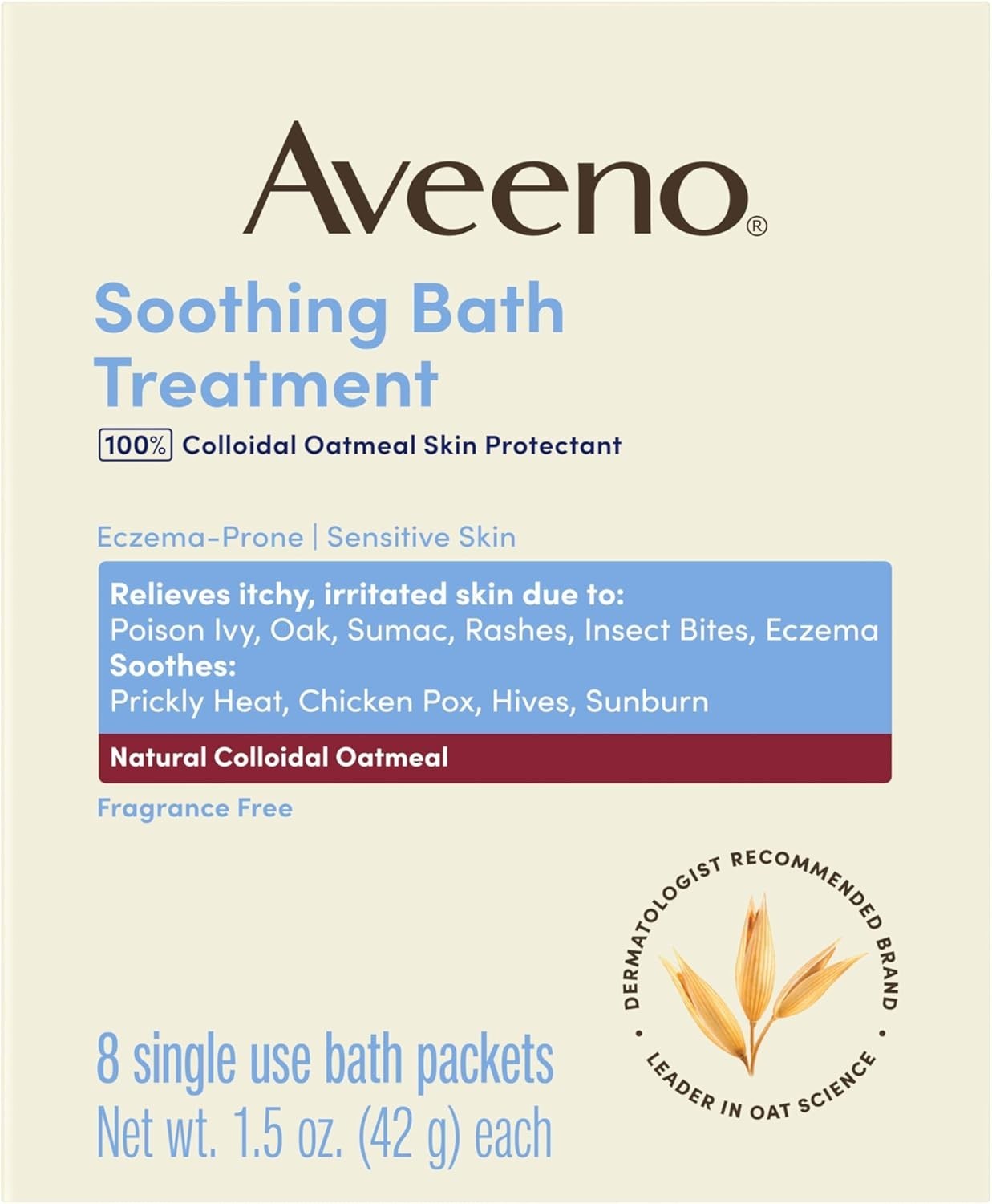 Aveeno Soothing Bath Treatment, Natural Colloidal Oatmeal Bath for Eczema 8 ct