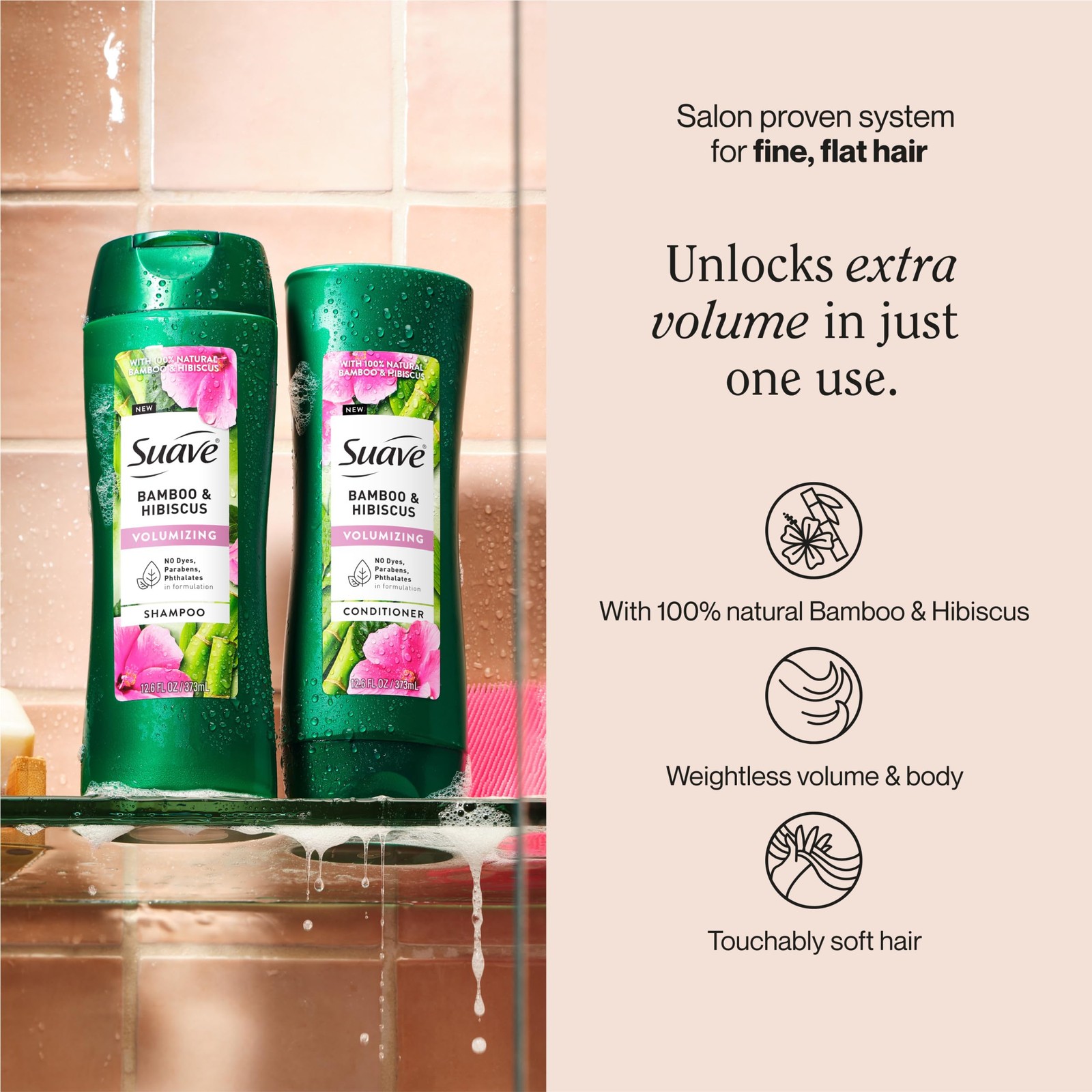 Suave Bamboo & Hibiscus Volumizing Conditioner, 12.6 Fl Oz (Pack of 1), N/A