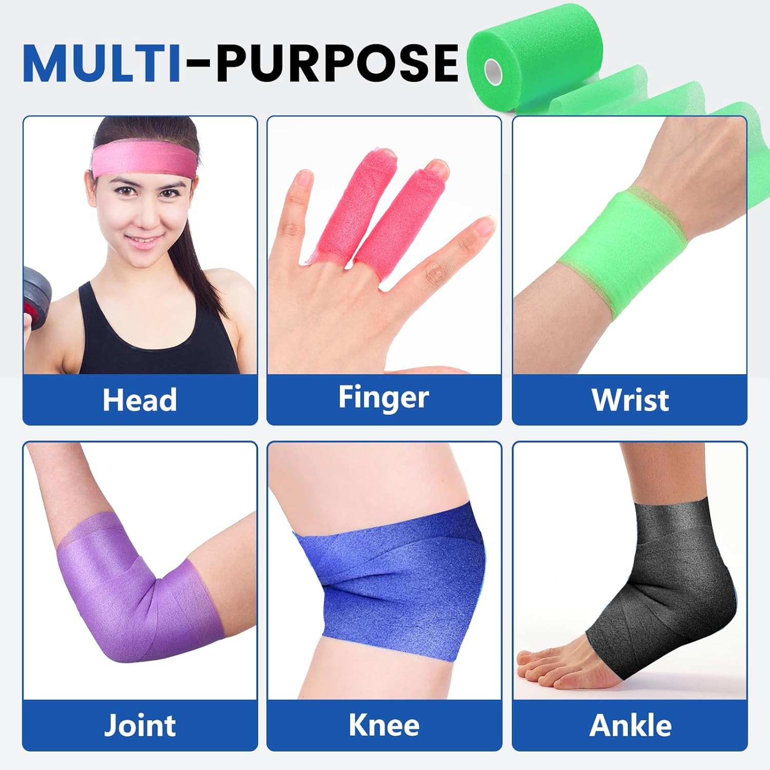 9 Pack Prewrap Tape, 9 Colors 2.76″x11yd, Athletic Foam Tape for Hair & Soccer