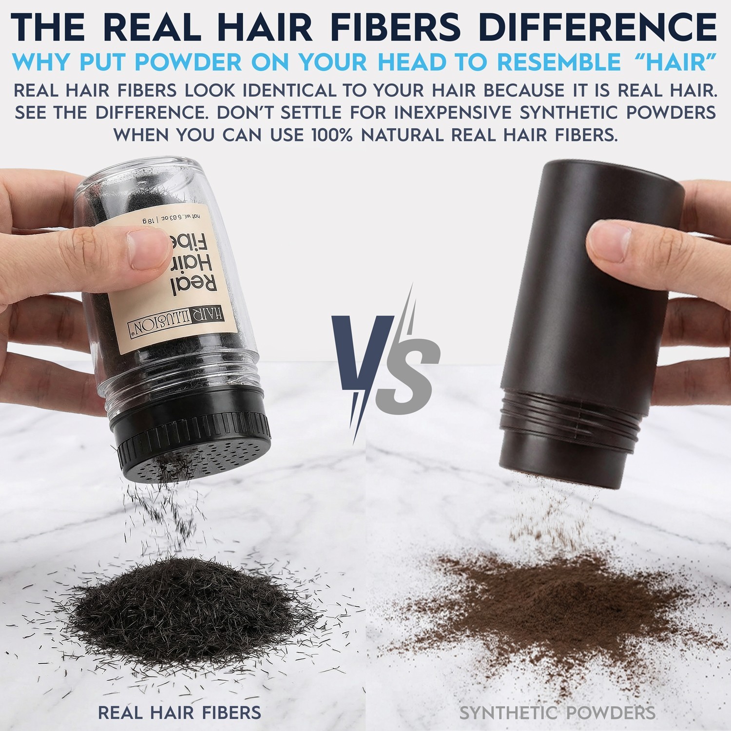 Hair Illusion Hair Fibers Kit: 18g BLACK Fibers, Water Resistant Spray. Applic