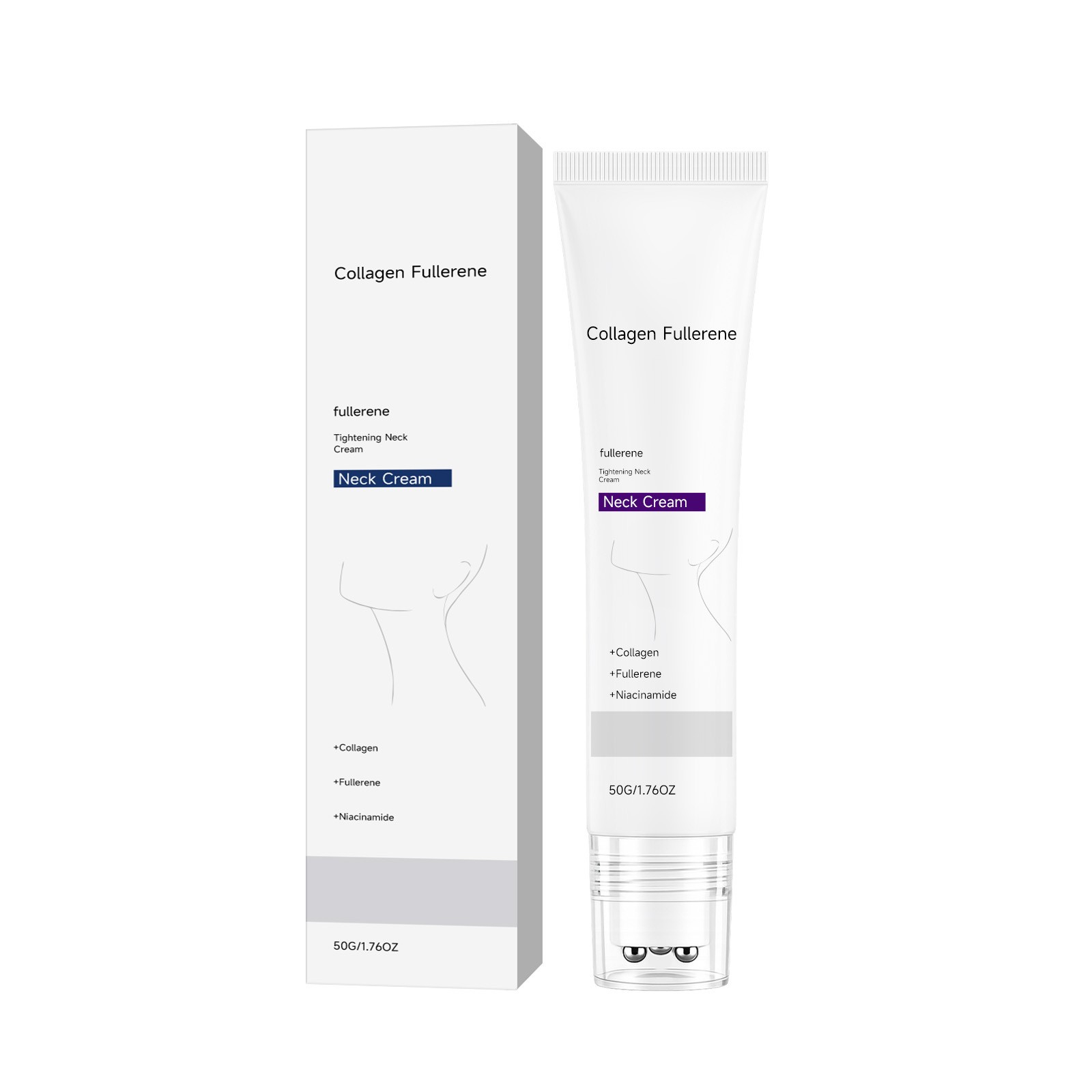 Magec Collagen Fullerene Neck Cream Firming Tightening with Roller 50g