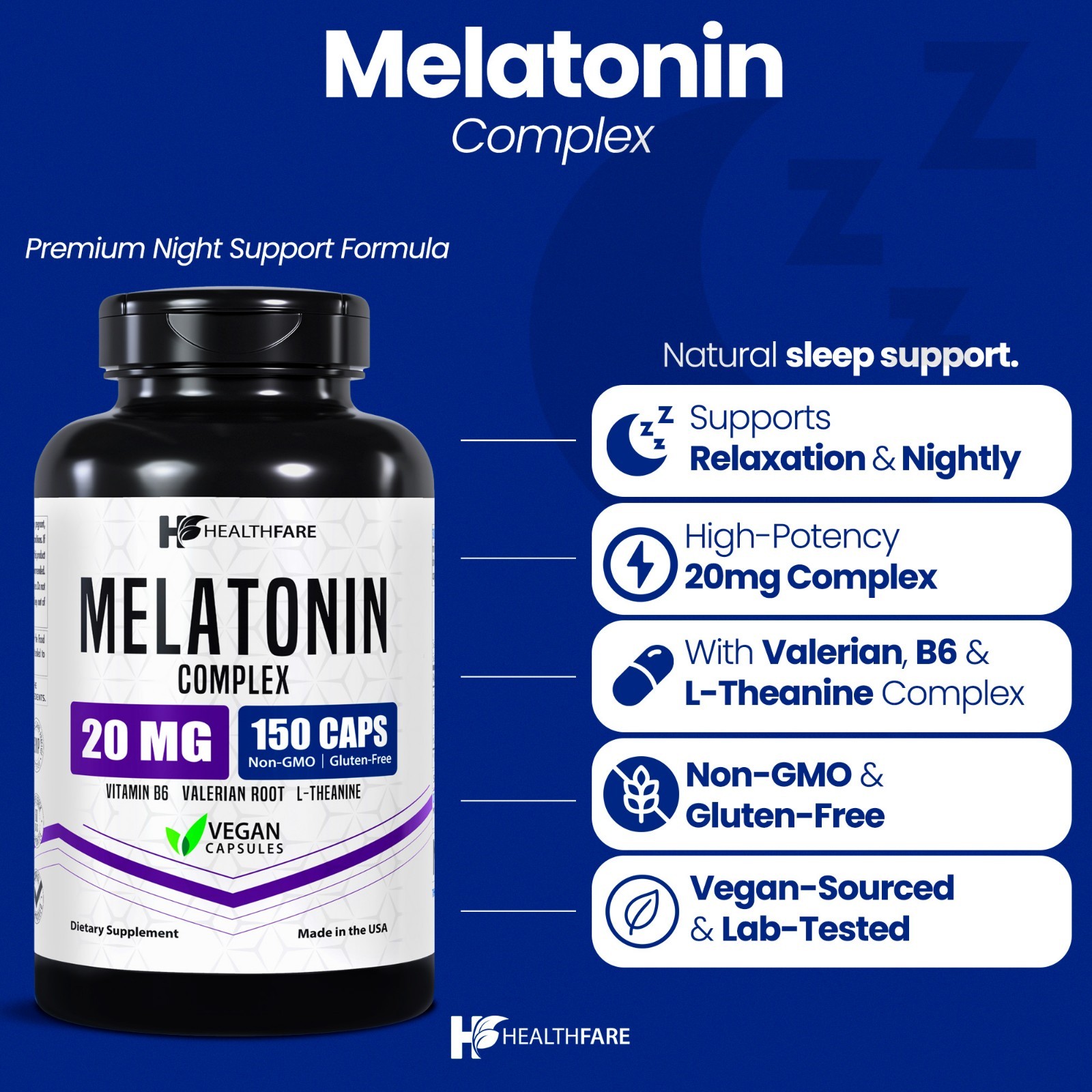 Healthfare Melatonin 20mg 150 Tabs With L-Theanine, Valerian Root & Vitamin B6