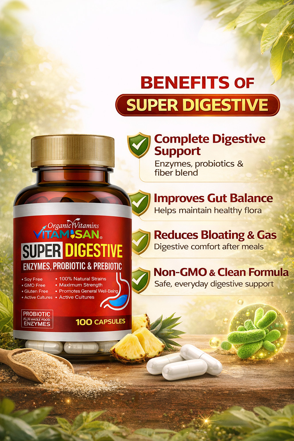 Enhanced Super Digestive Enzymes 100 Caps probiotic & prebiotic