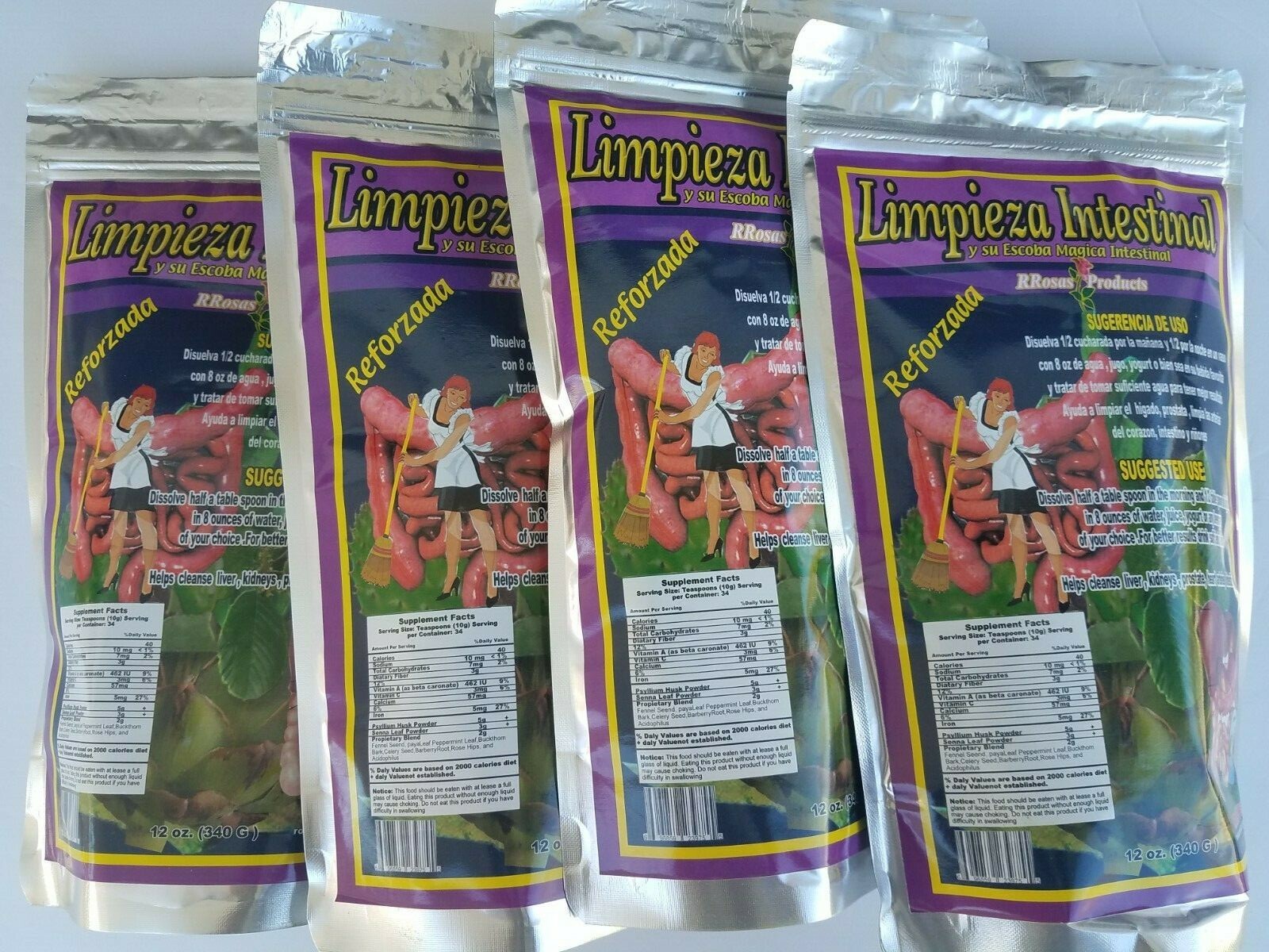 4 PACK DETOXIFY RROSAS LIMPIEZA INTESTINAL 12 OZ EA 12/2024 NEW FRESH MADE USA