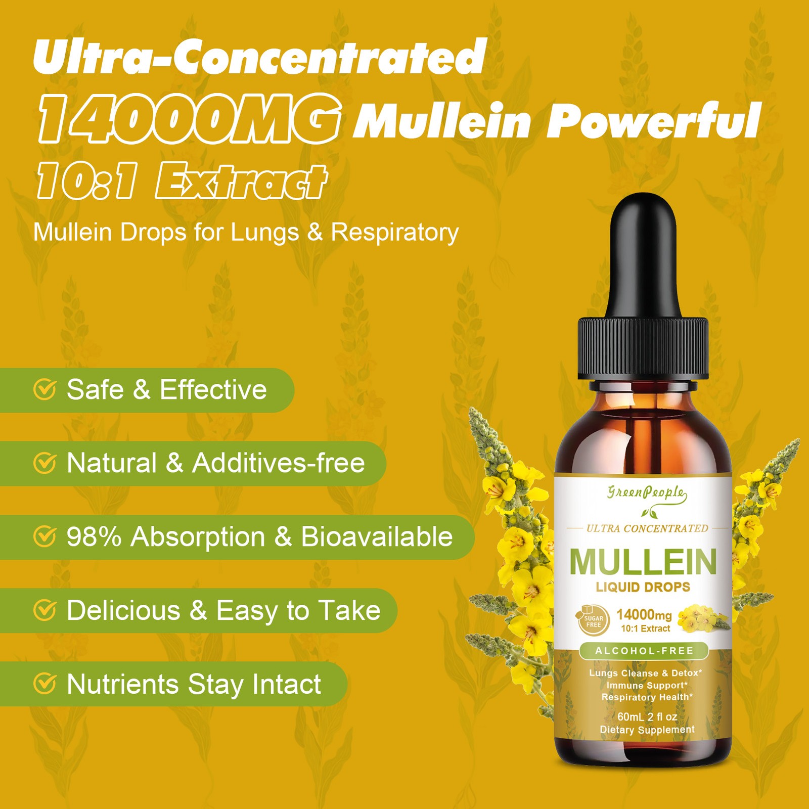 Mullein Leaf Extract Liquid Natural 13-in-1 Lung Cleanse & Detox Supplement