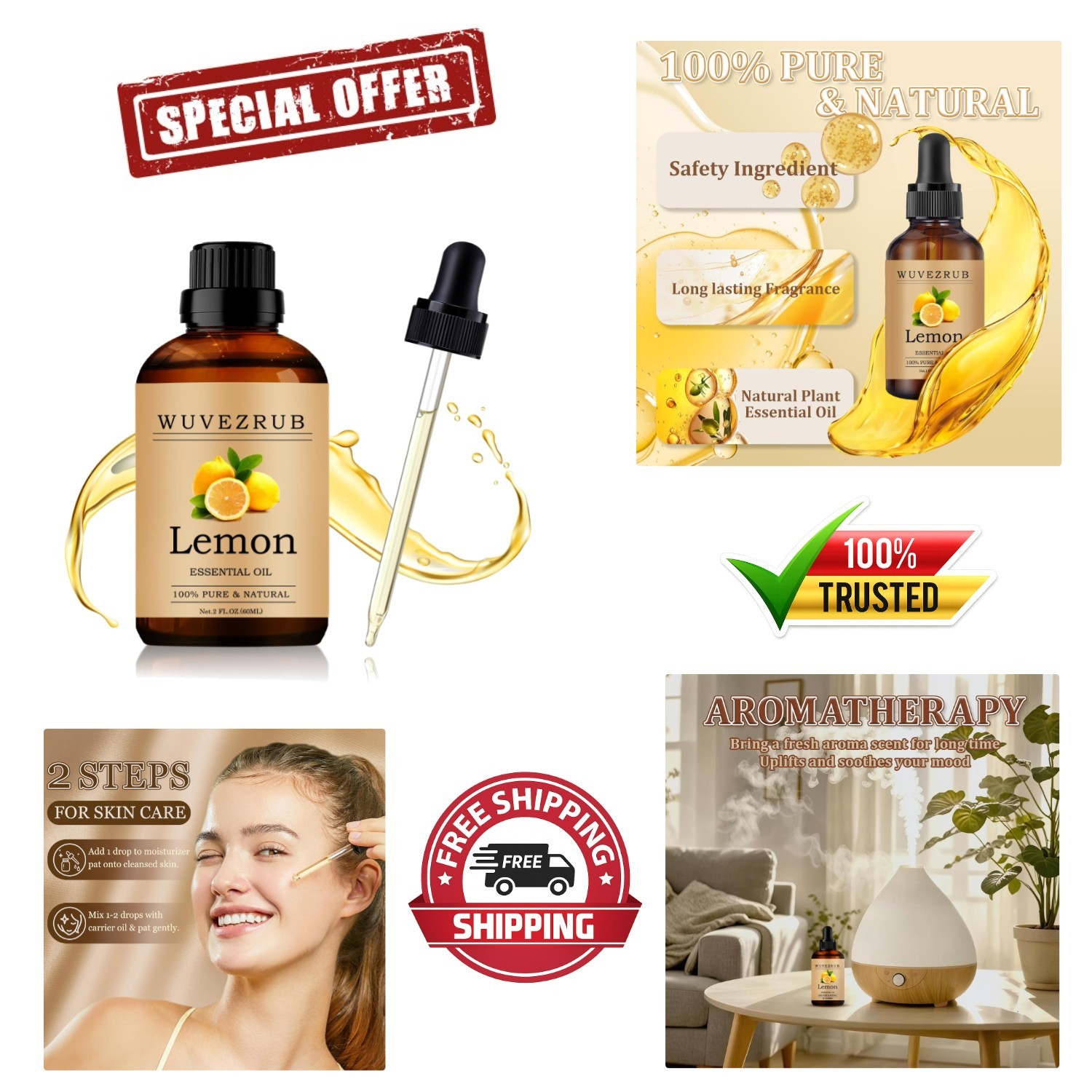 Versatile 2 Fl Oz Lemon Essential Oil – Perfect for Diffusers & Skin Care