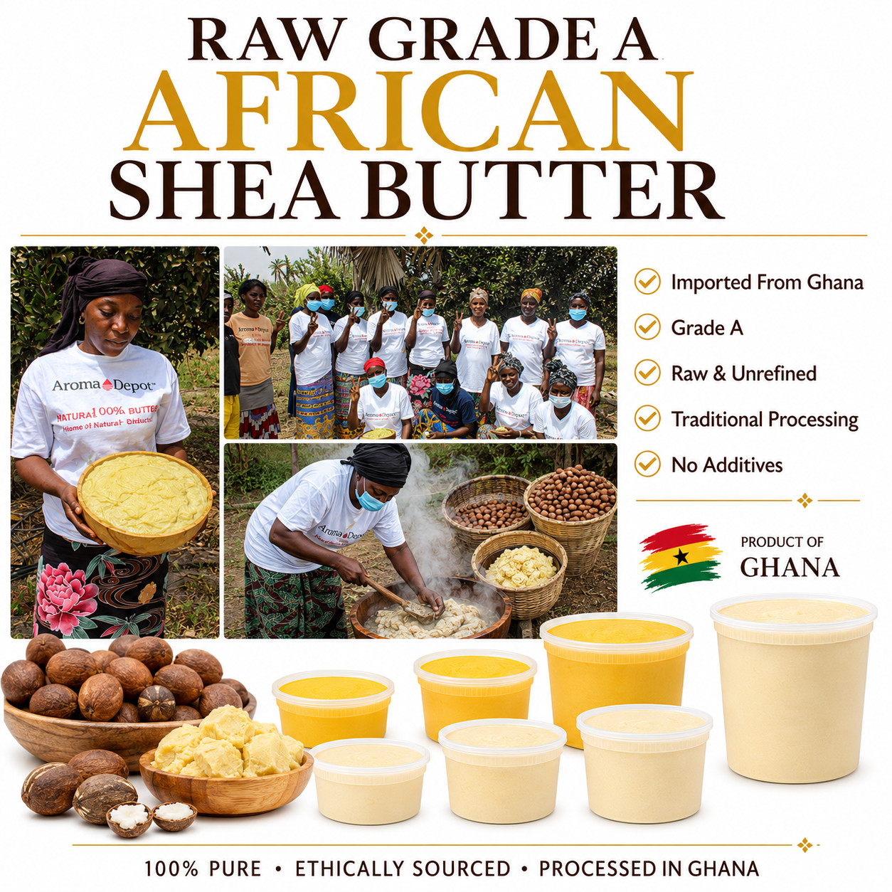 8oz Organic African Shea Butter Yellow Raw From GHANA Natural UNREFINED Pure