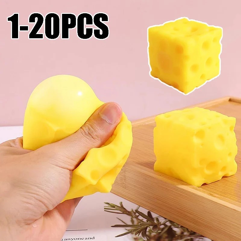 Yellow Cheese Squeeze Toy Soft Rubber Novelty Stress Ball Bouncing Play for Anxi