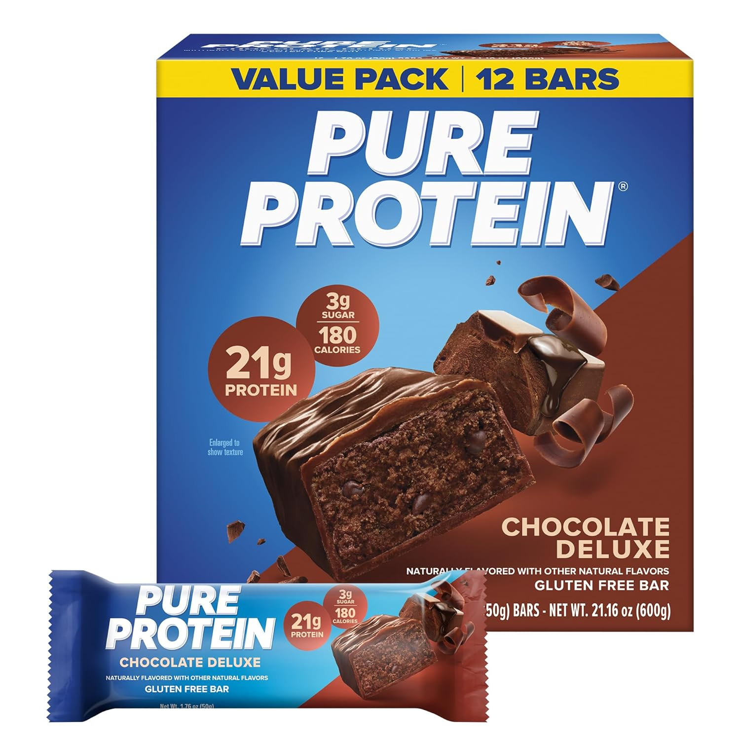 Pure Protein Chocolate Deluxe Protein Bars – 21G Protein, 3G Sugar, 190 Calories
