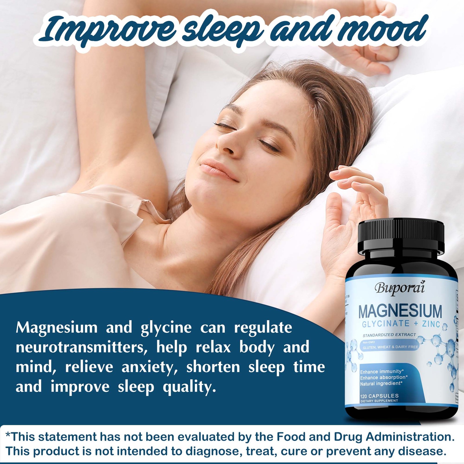 Magnesium Glycinate&Zinc 120pcs-Muscle Relaxation,Supports Bone and Heart Health