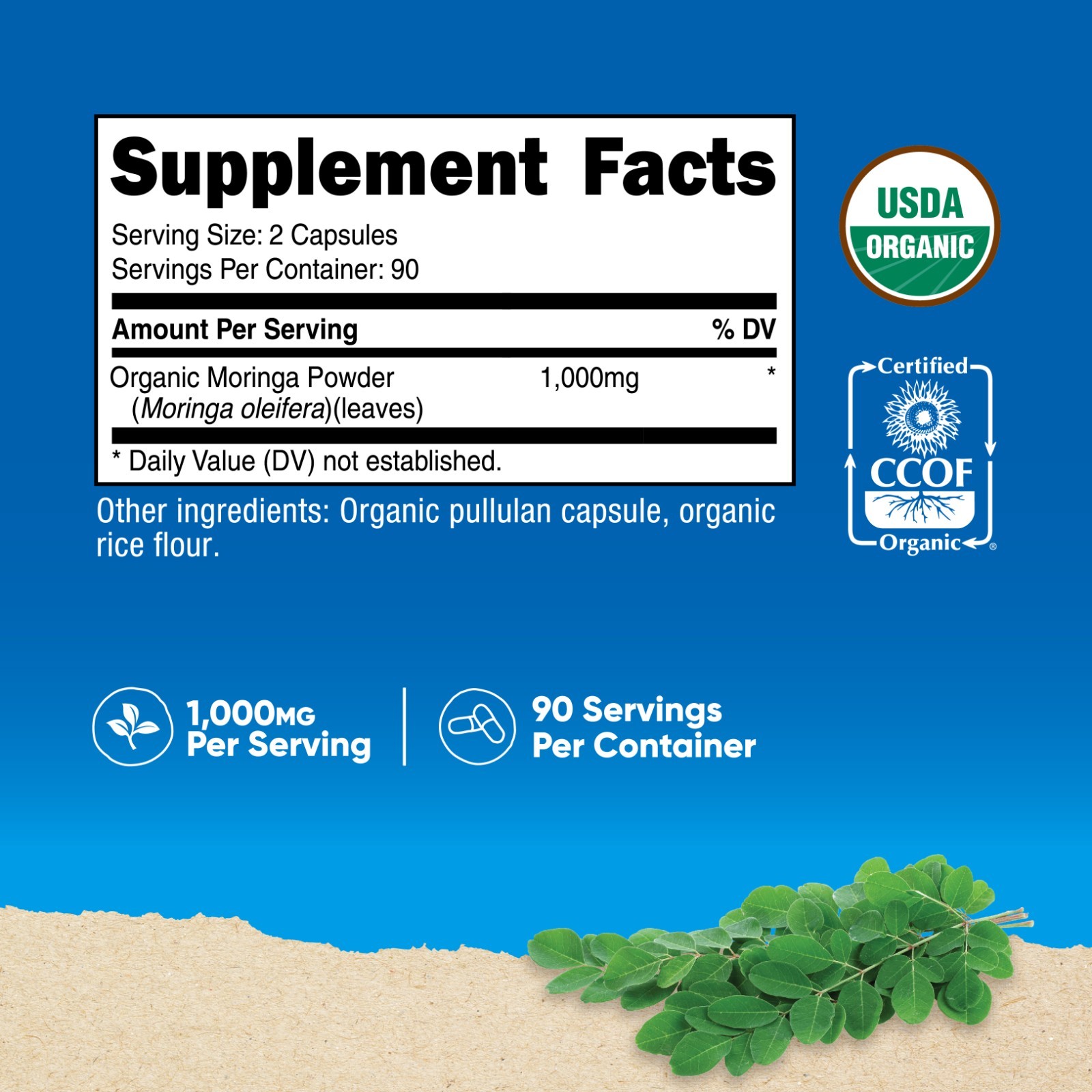 Nutricost Moringa Capsules 500mg, 180 Capsules (90 Servings)