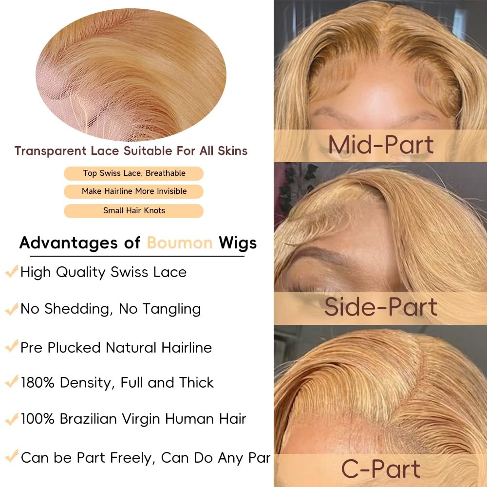 Honey Blonde Human Hair Wig HD Lace Front 180% Density Full Lace Human Hair