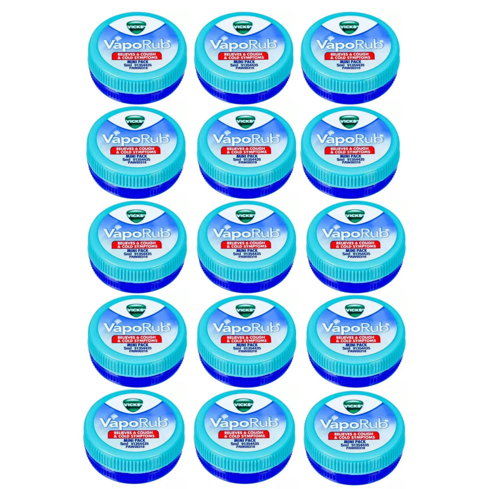 Vicks VapoRub 5ml Relief Cold Headache Menthol Eucalyptus Balm Travel Size 15-Ct