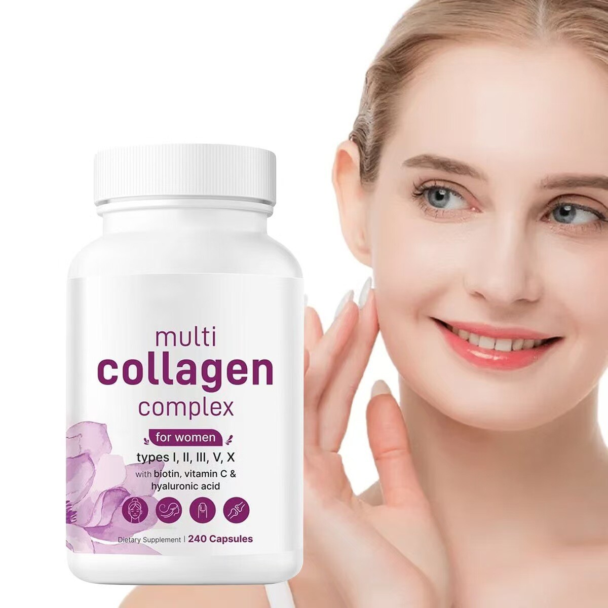 Multi Collagen 8 in 1 Complex for Women ~ 240 Capsules ~ Type I, II, III, V, X