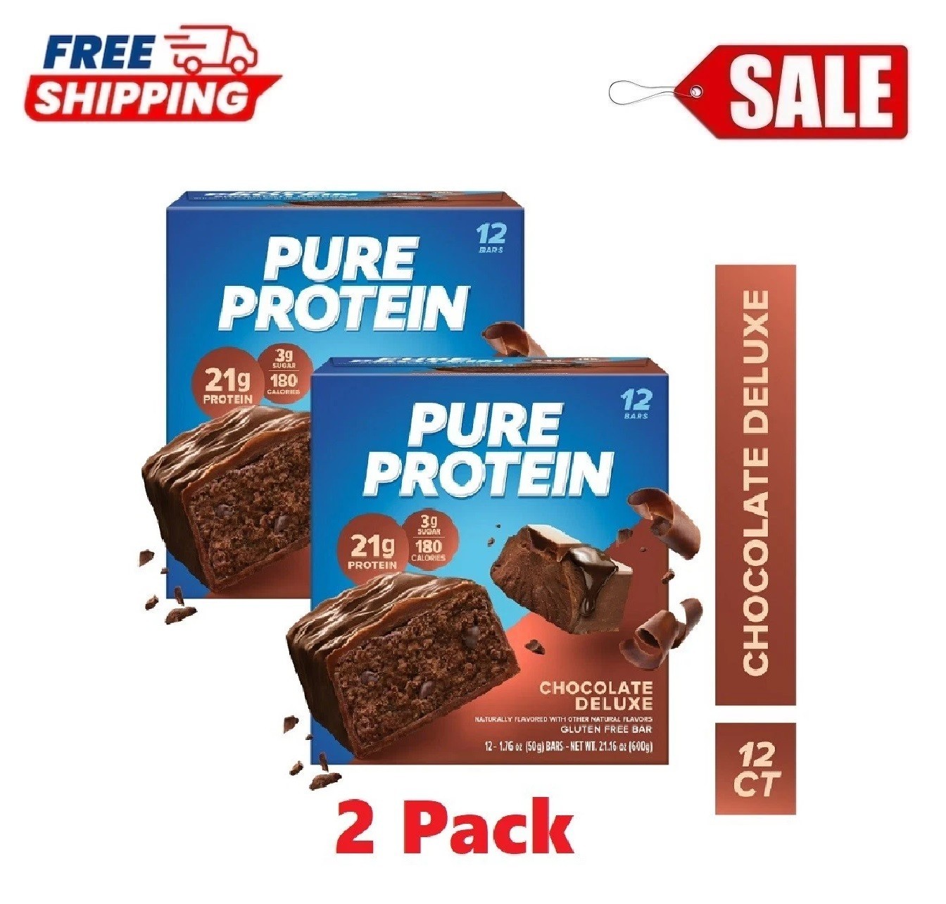 Pure Protein Bars, Chocolate Deluxe, Low Sugar, 21g Protein, 1.76 oz, 12 Count