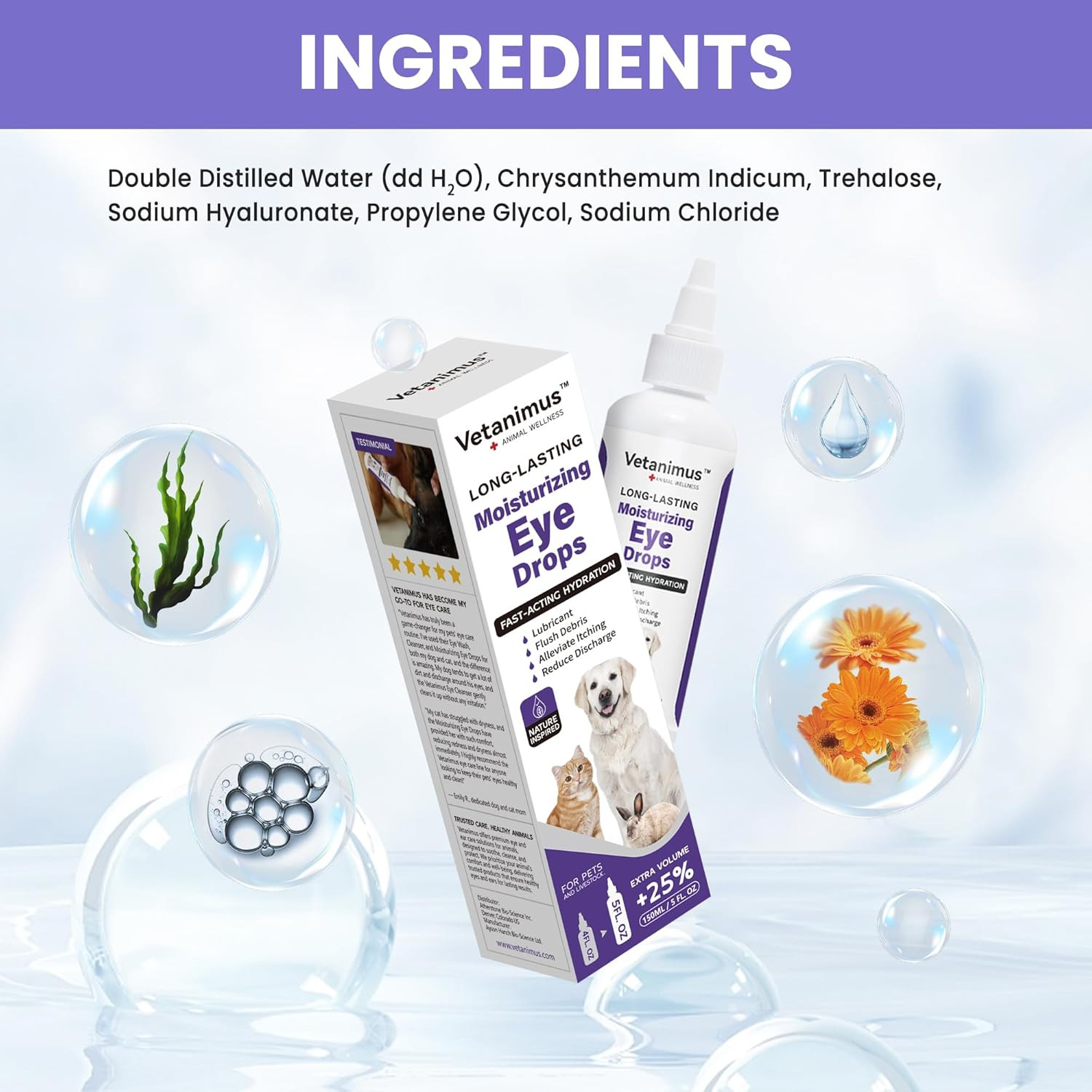 Refreshing Moisturizing Eye Drops 150Ml/5 Fl.Oz for Dogs, Cats, and Livestock Fa
