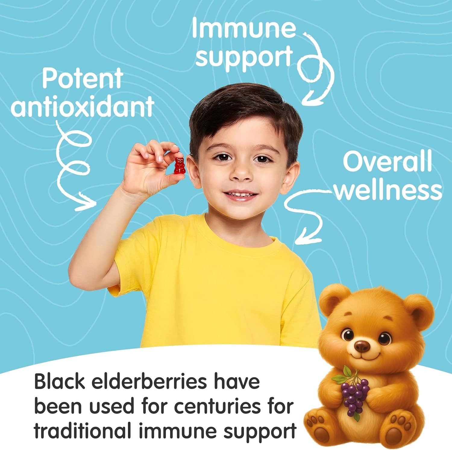 Elderberry Gummies for Kids with Vitamin C & Zinc Immune Health | 60 Gummies